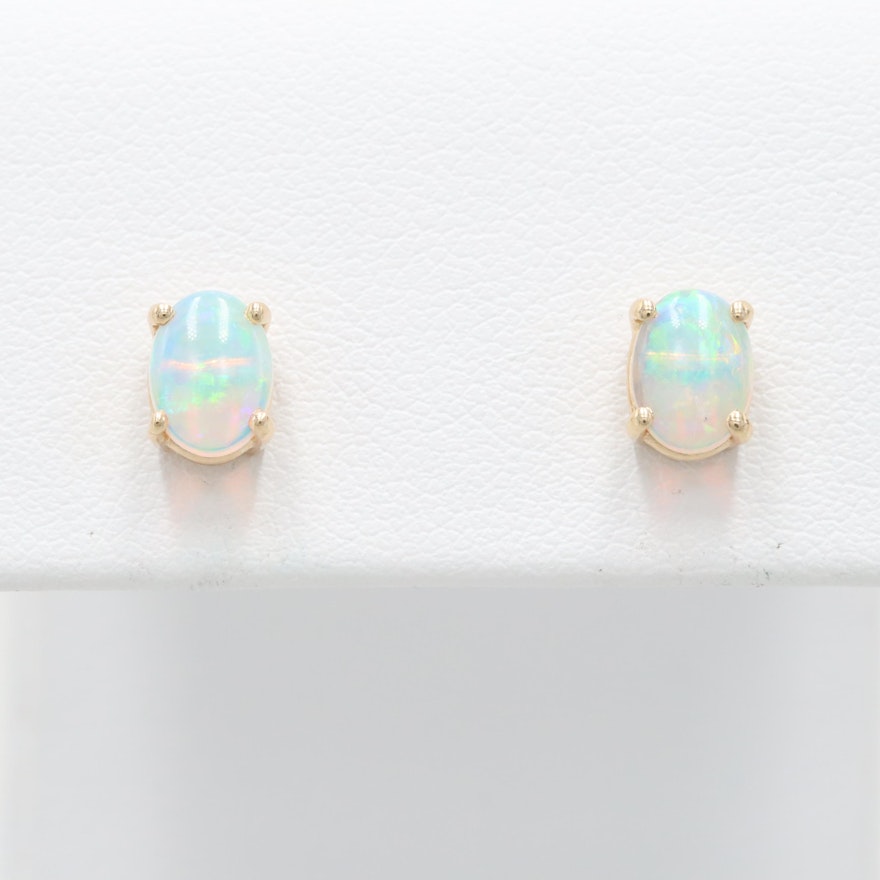 14K Yellow Gold Opal Stud Earrings