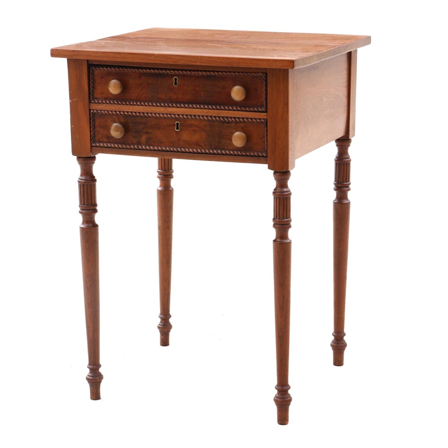 Early Walnut Worktable with Slender Reeded Legs, Mid-19th Century