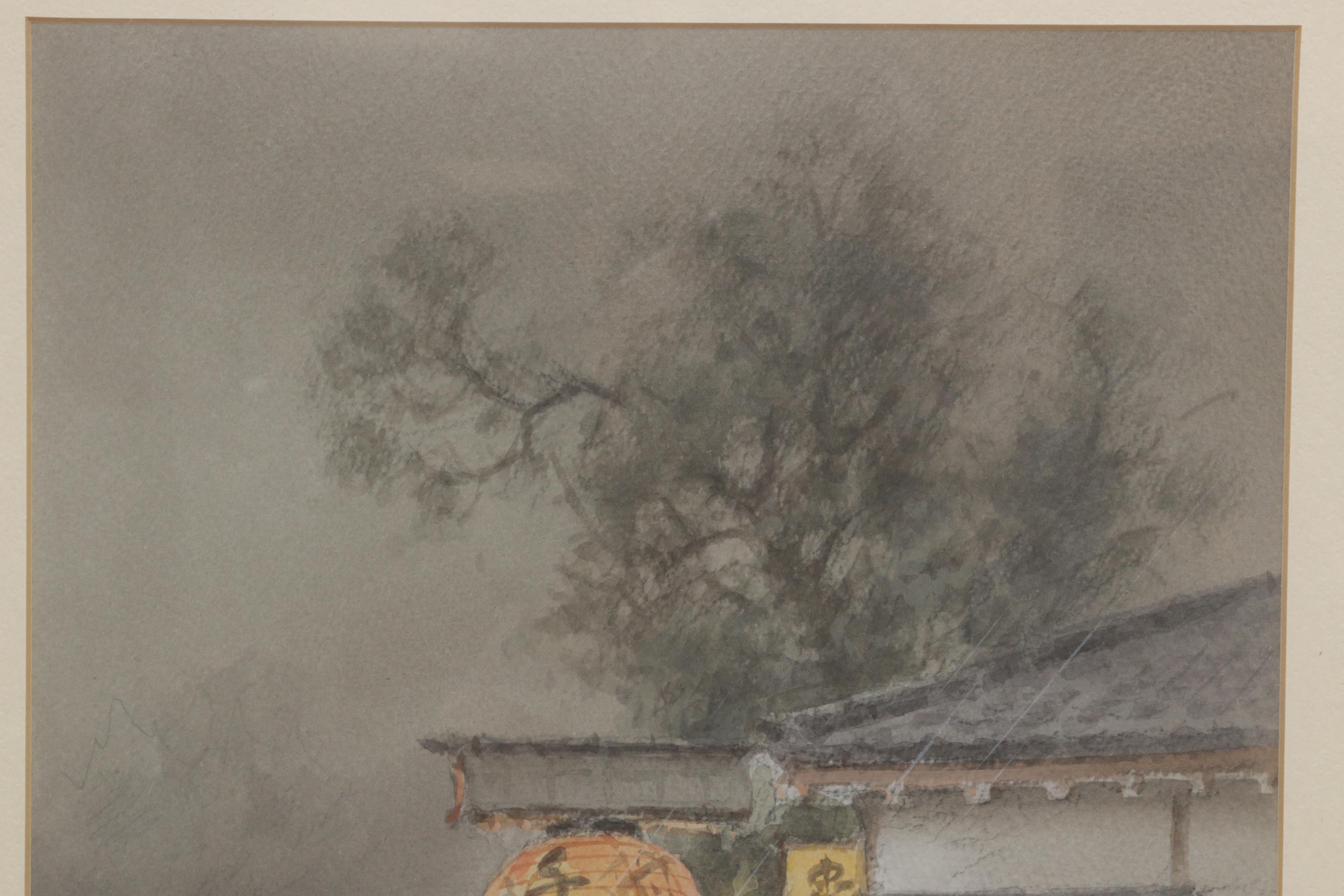 Fukutaro Terauchi Street Scene Watercolor Painting