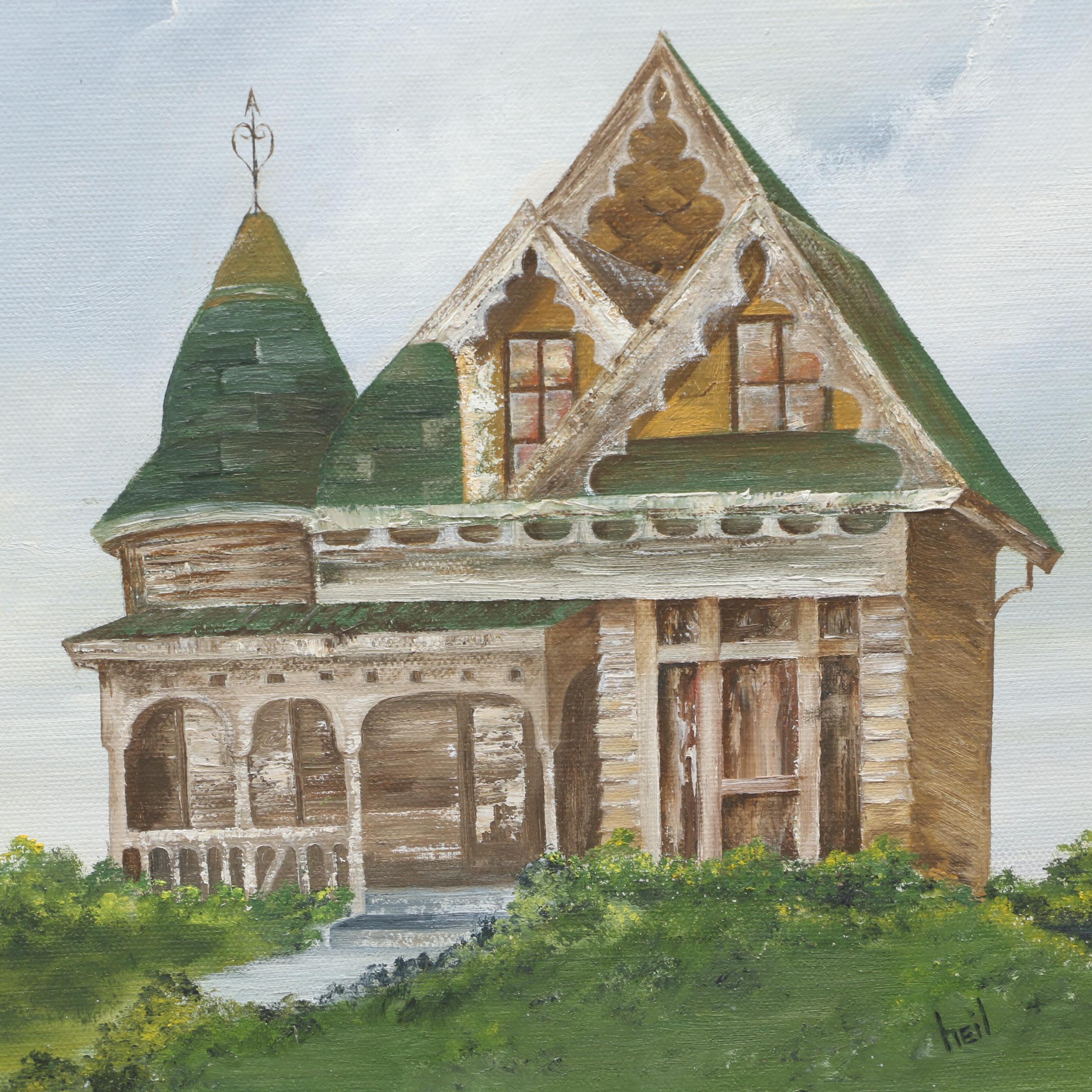 Heil Oil Painting of Victorian House in Landscape