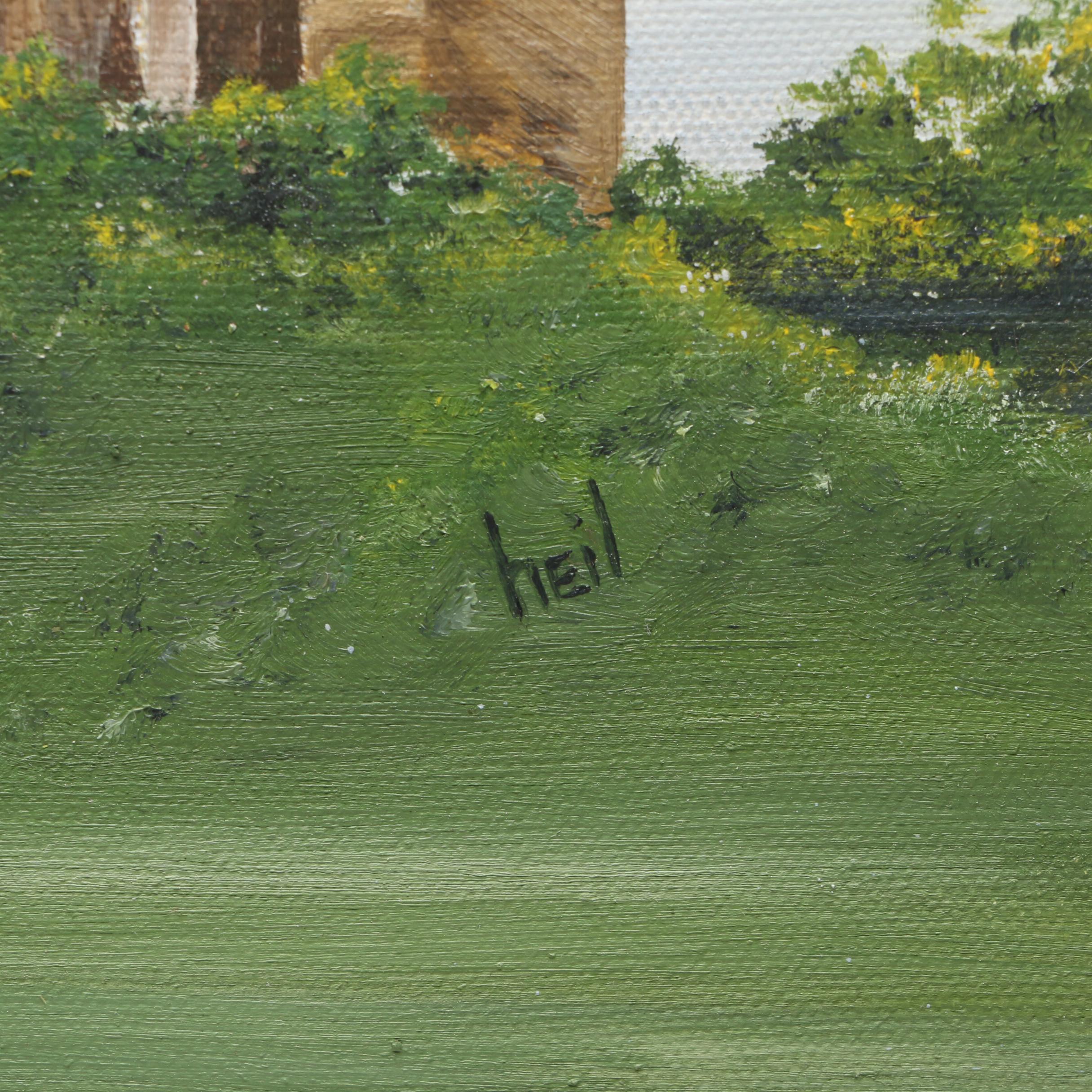 Heil Oil Painting of Victorian House in Landscape