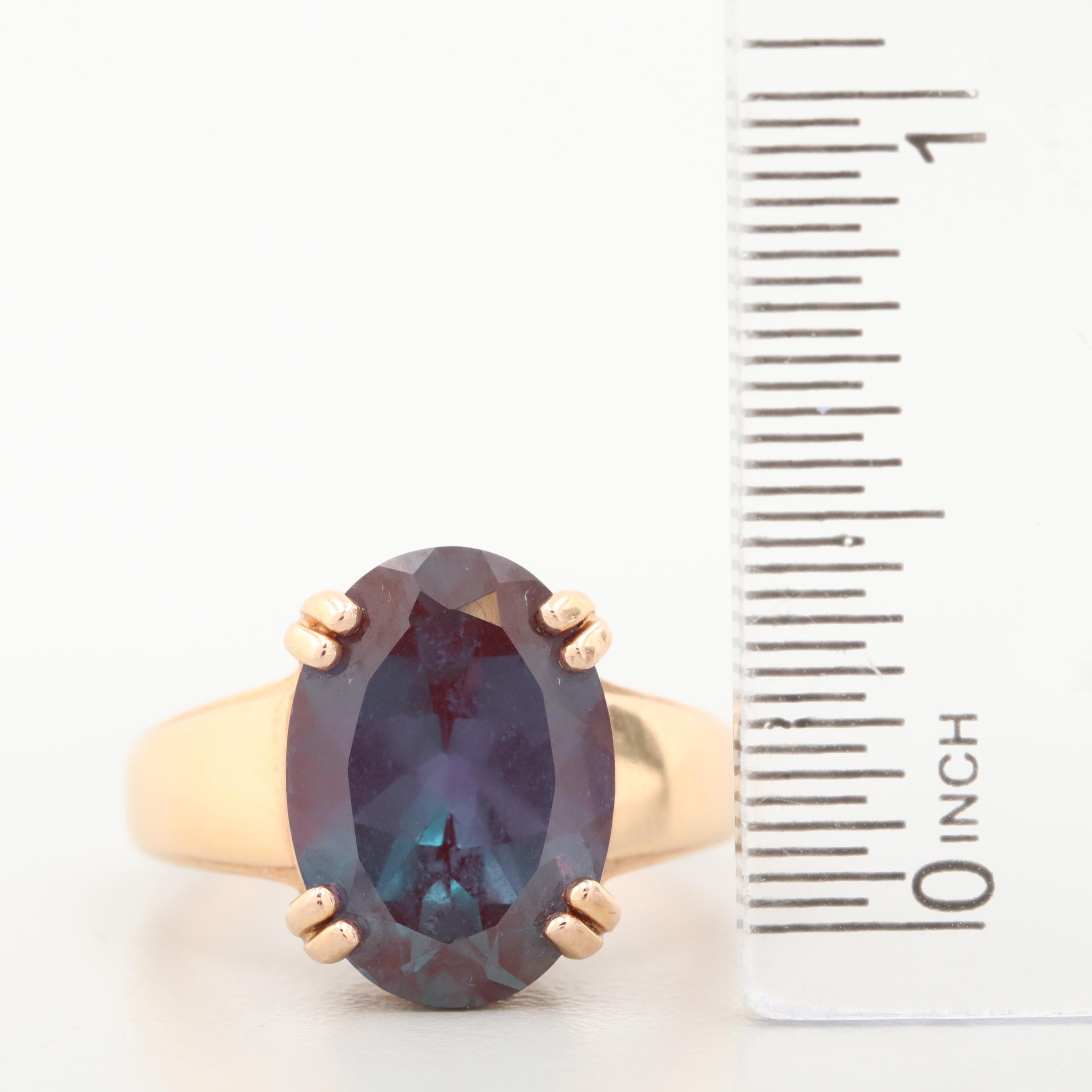 10K Yellow Gold Synthetic Alexandrite Ring