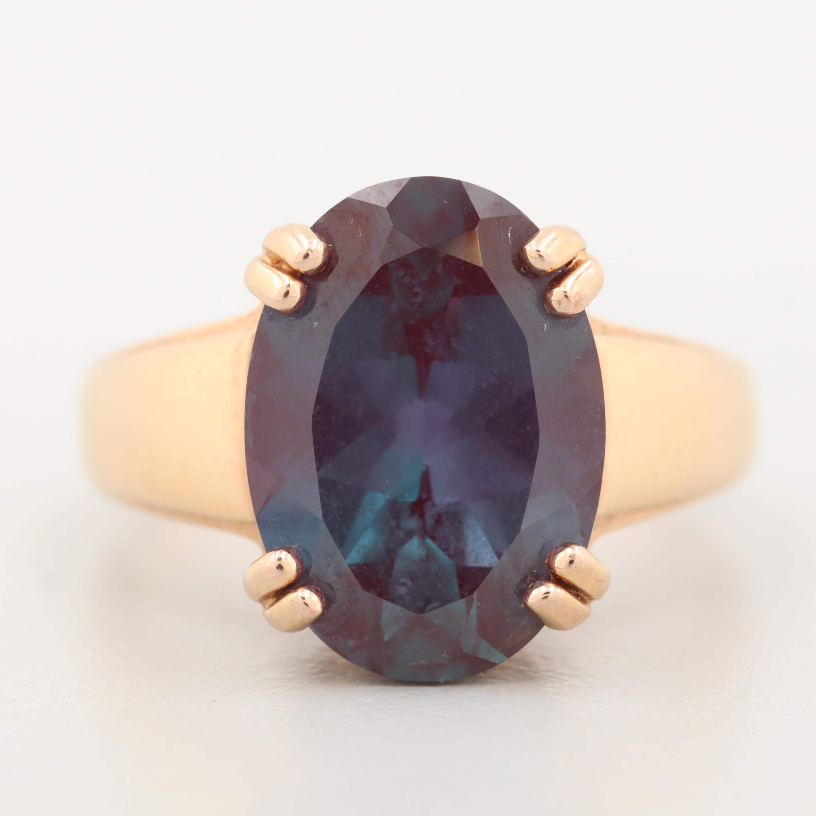 10K Yellow Gold Synthetic Alexandrite Ring