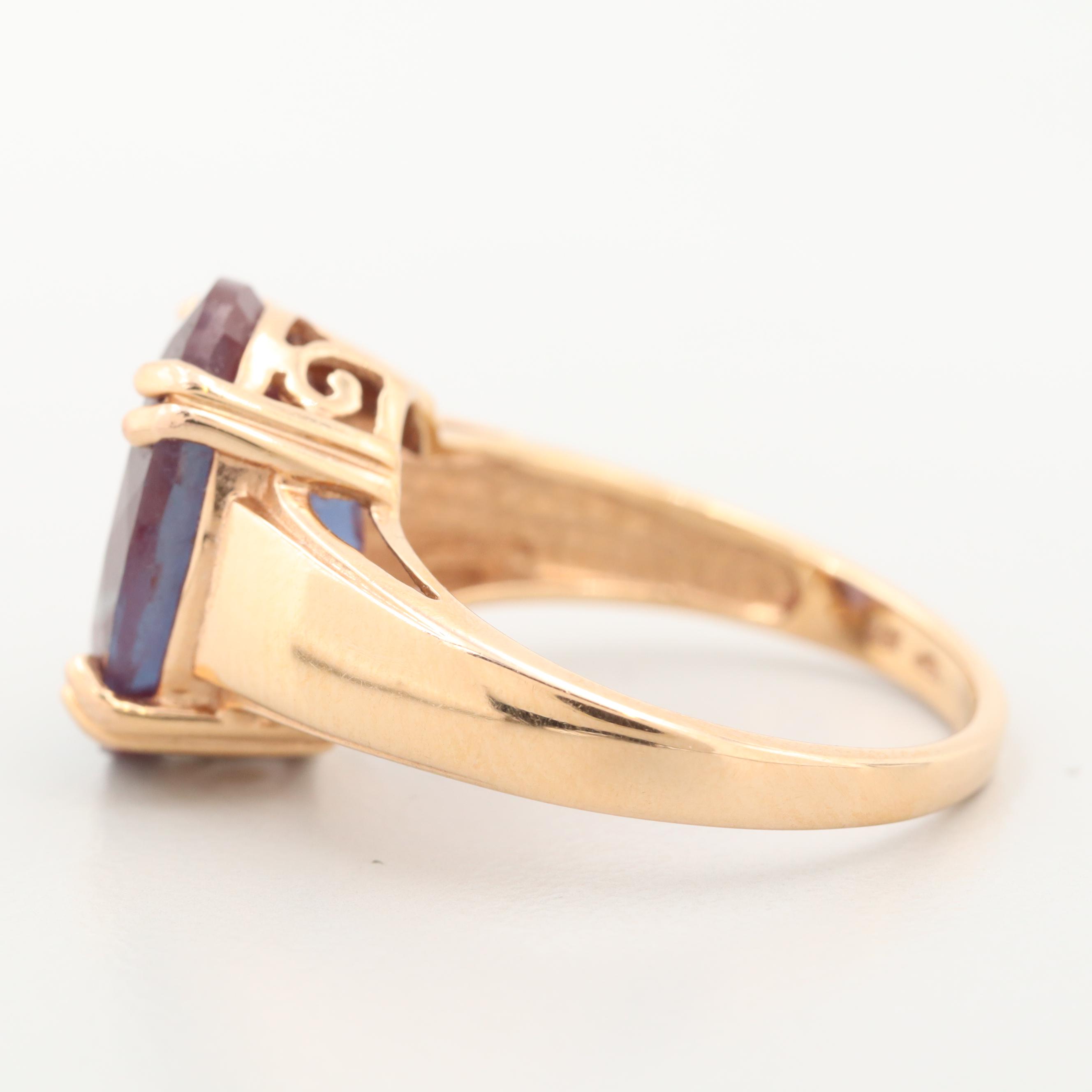 10K Yellow Gold Synthetic Alexandrite Ring