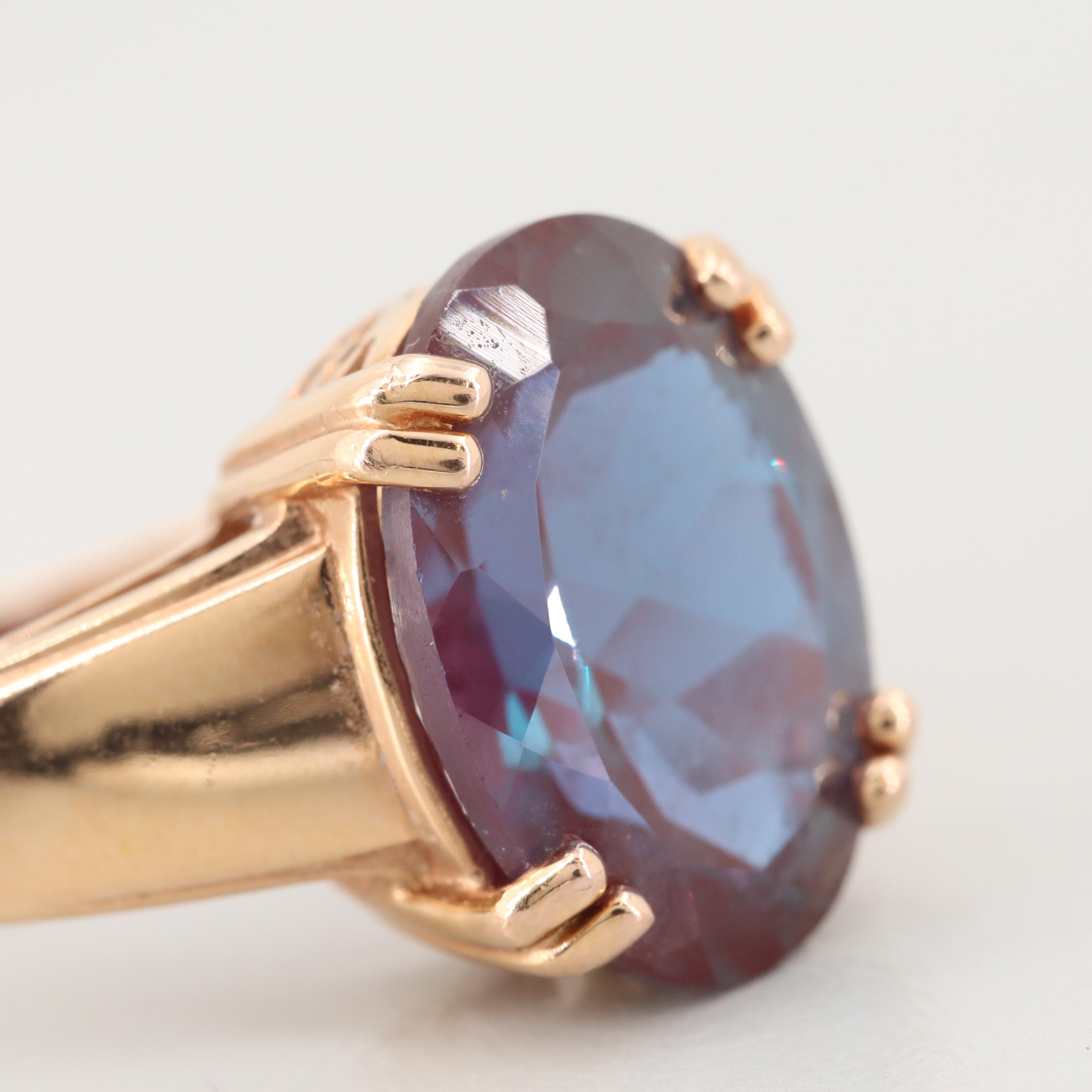 10K Yellow Gold Synthetic Alexandrite Ring