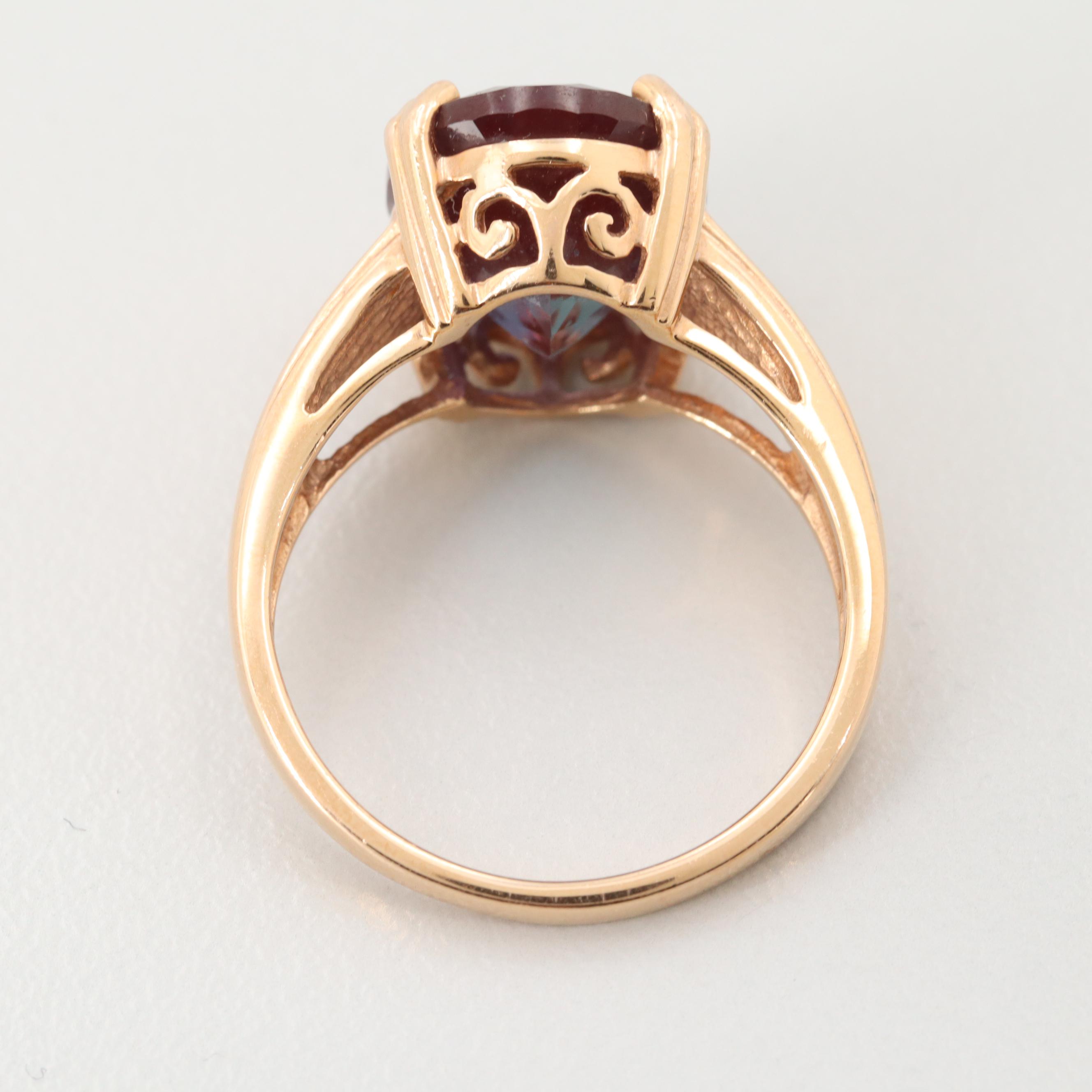 10K Yellow Gold Synthetic Alexandrite Ring