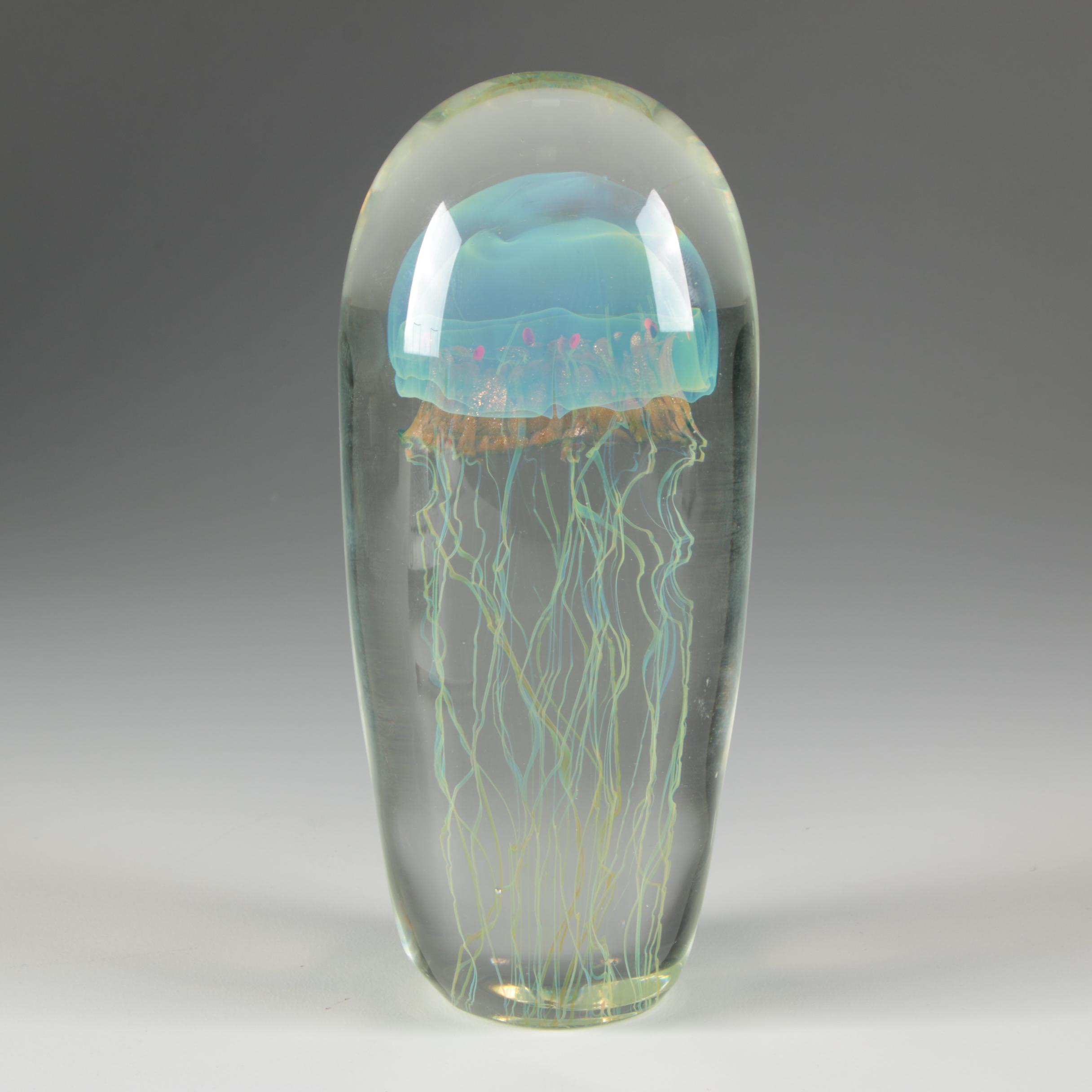 Satava Art Glass Jellyfish Paperweight