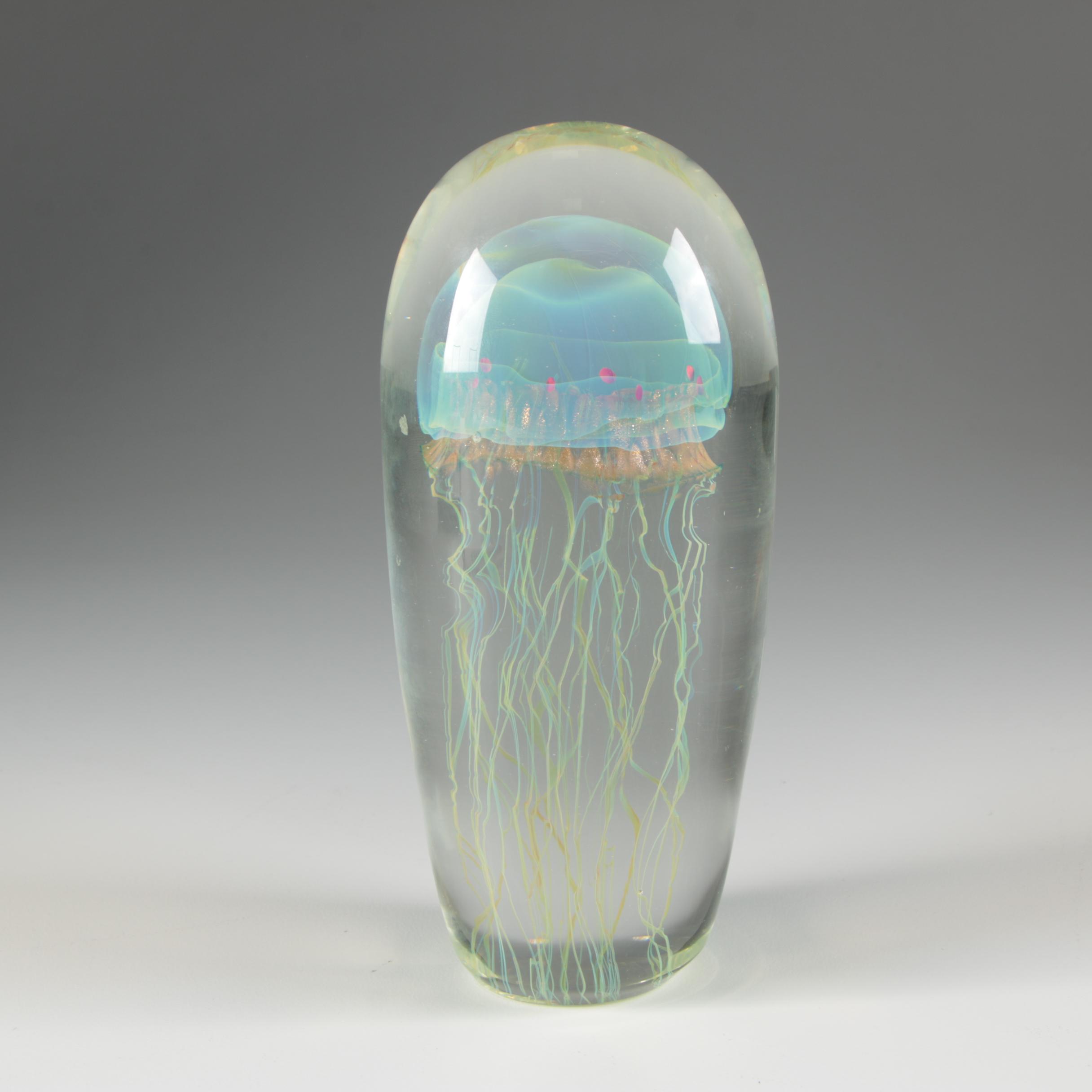Satava Art Glass Jellyfish Paperweight