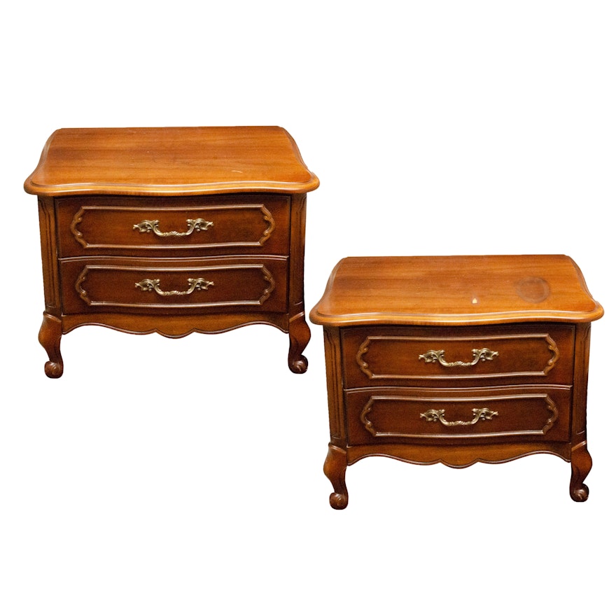 Pair of French Provincial Style Walnut Bedside Tables, Mid-20th Century