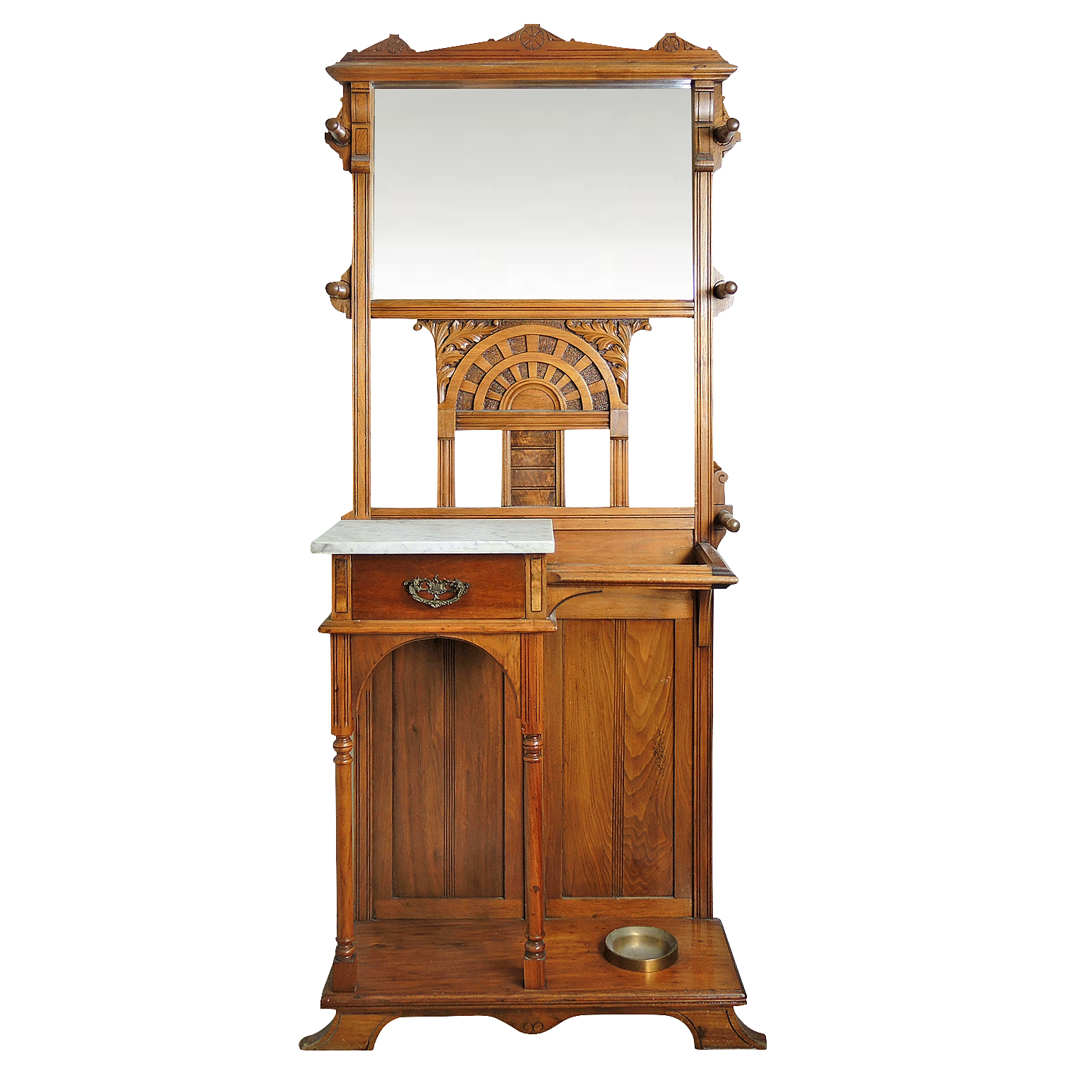 Victorian, Eastlake Style Walnut and Oak Hall Tree, Late 19th Century