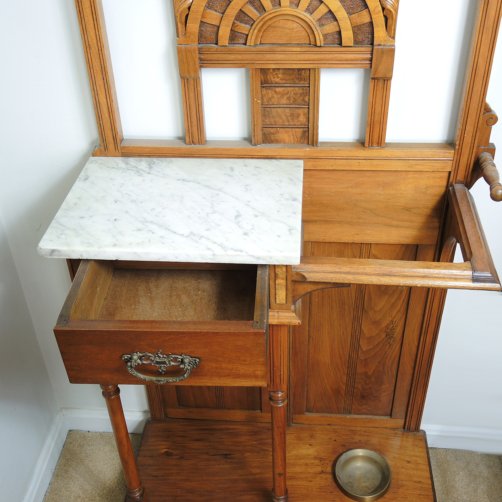 Victorian, Eastlake Style Walnut and Oak Hall Tree, Late 19th Century