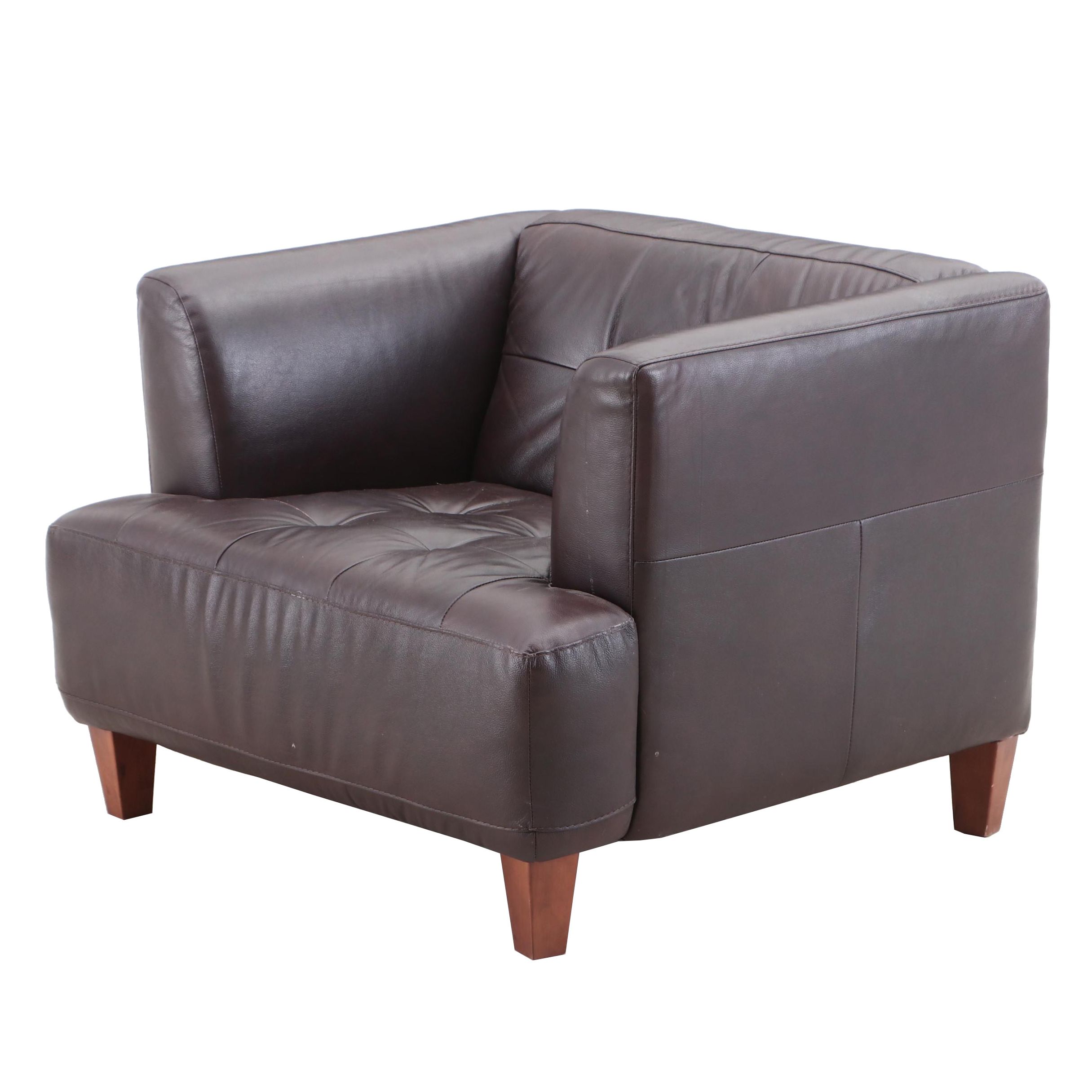 Chateau D'Ax Tuxedo-Back Faux Leather Armchair with Tufted Back and Seat, 2000s