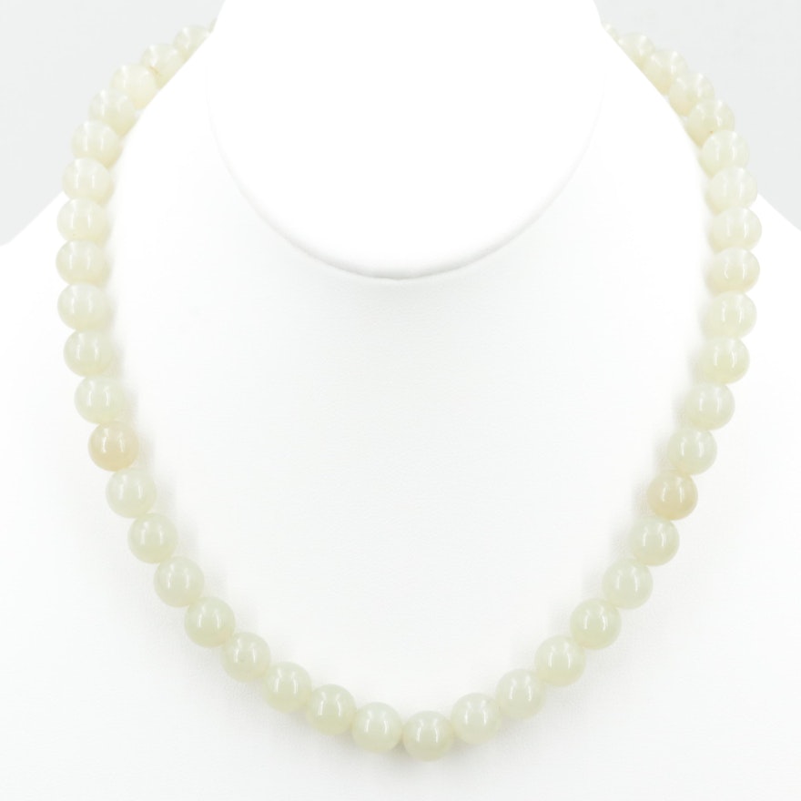 Silver Tone Nephrite Beaded Necklace