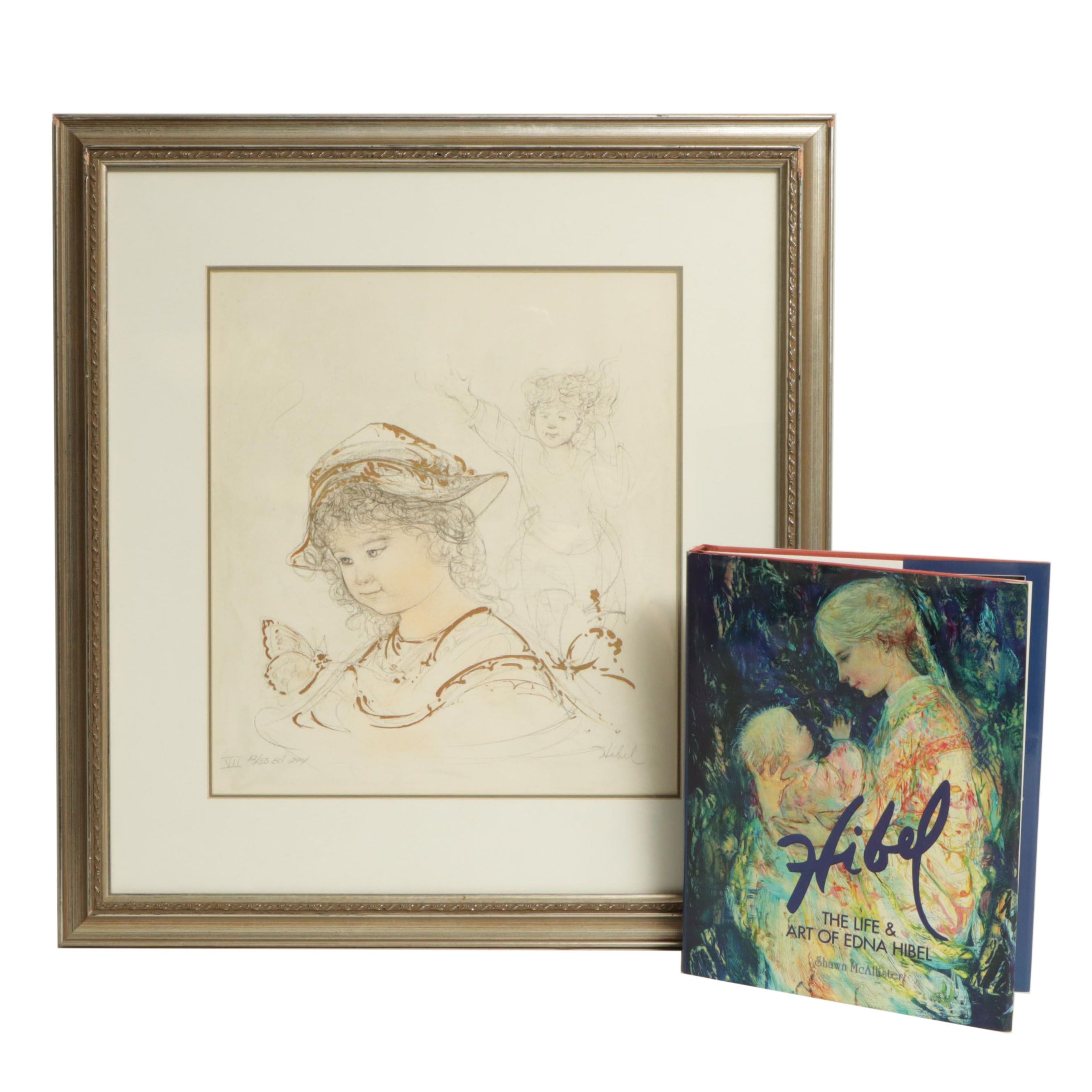 Edna Hibel Embellished Lithograph with Signed Book