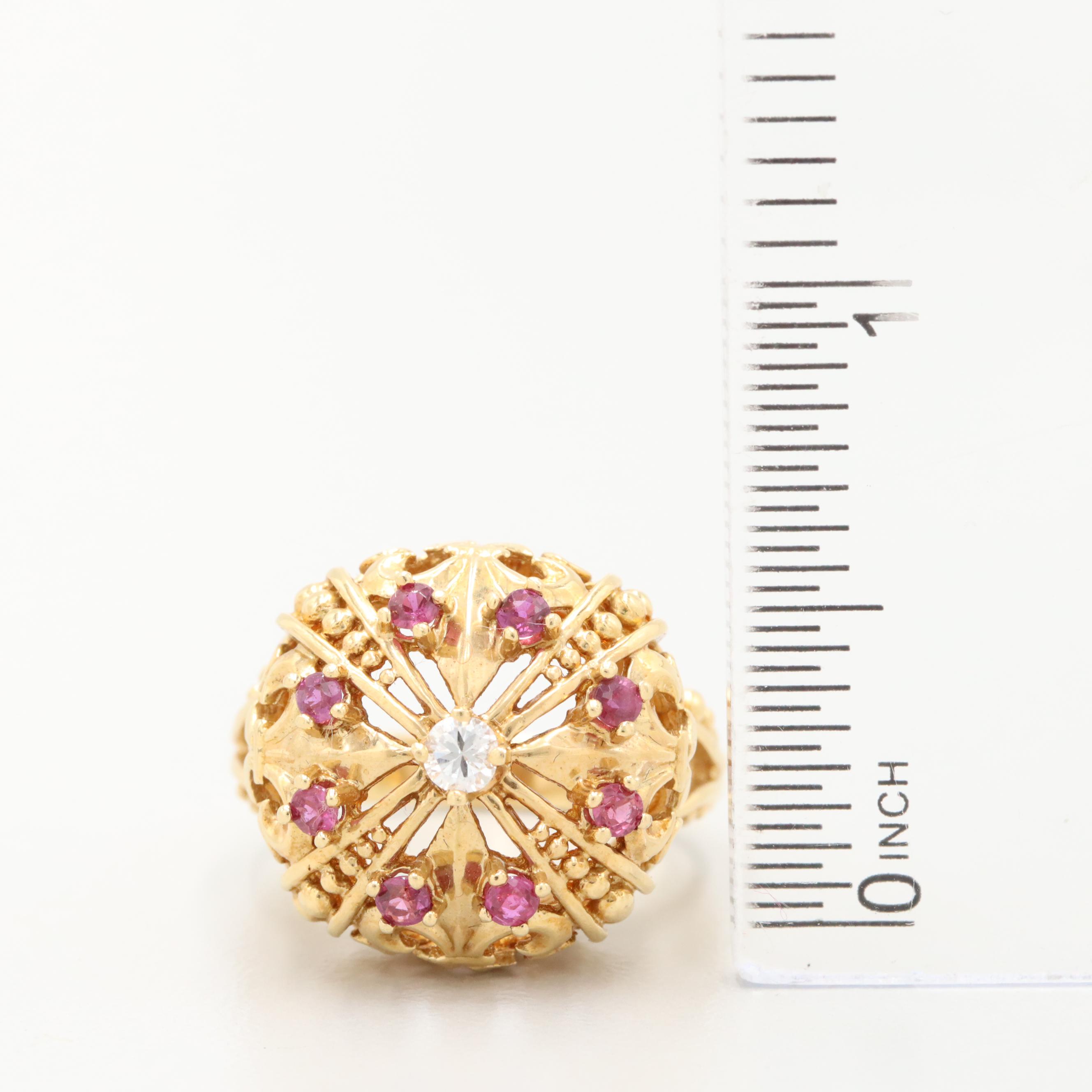 Franklin Mint 18K Yellow Gold Diamond and Ruby Fleur-de-Lis Crown Ring