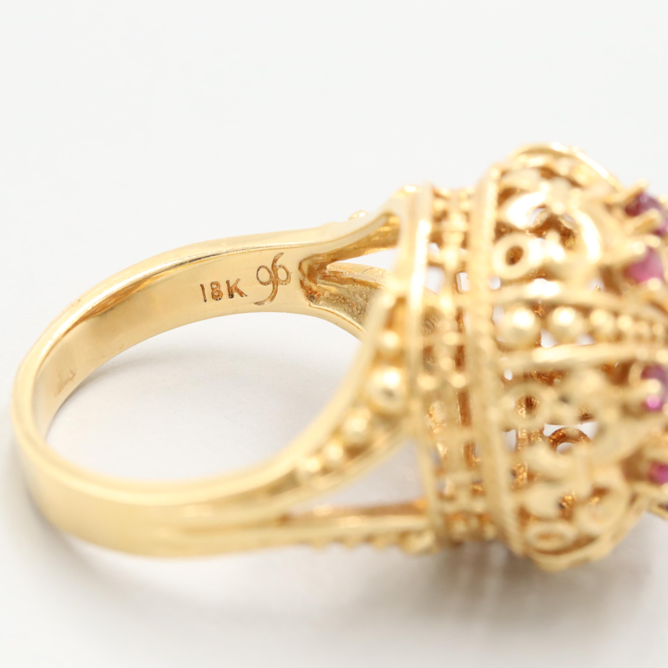 Franklin Mint 18K Yellow Gold Diamond and Ruby Fleur-de-Lis Crown Ring