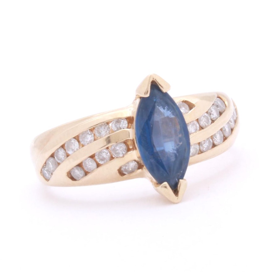 14K Yellow Gold 1.00 CT Sapphire and Diamond Ring