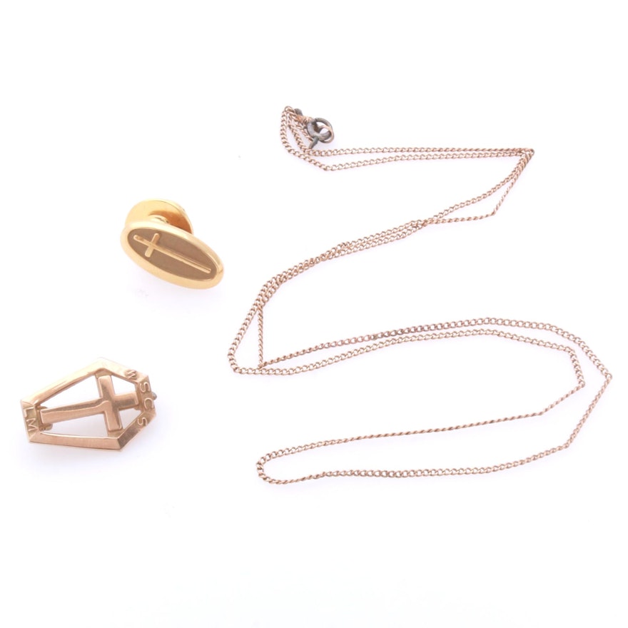10K Yellow Gold Pins and Necklace Chain