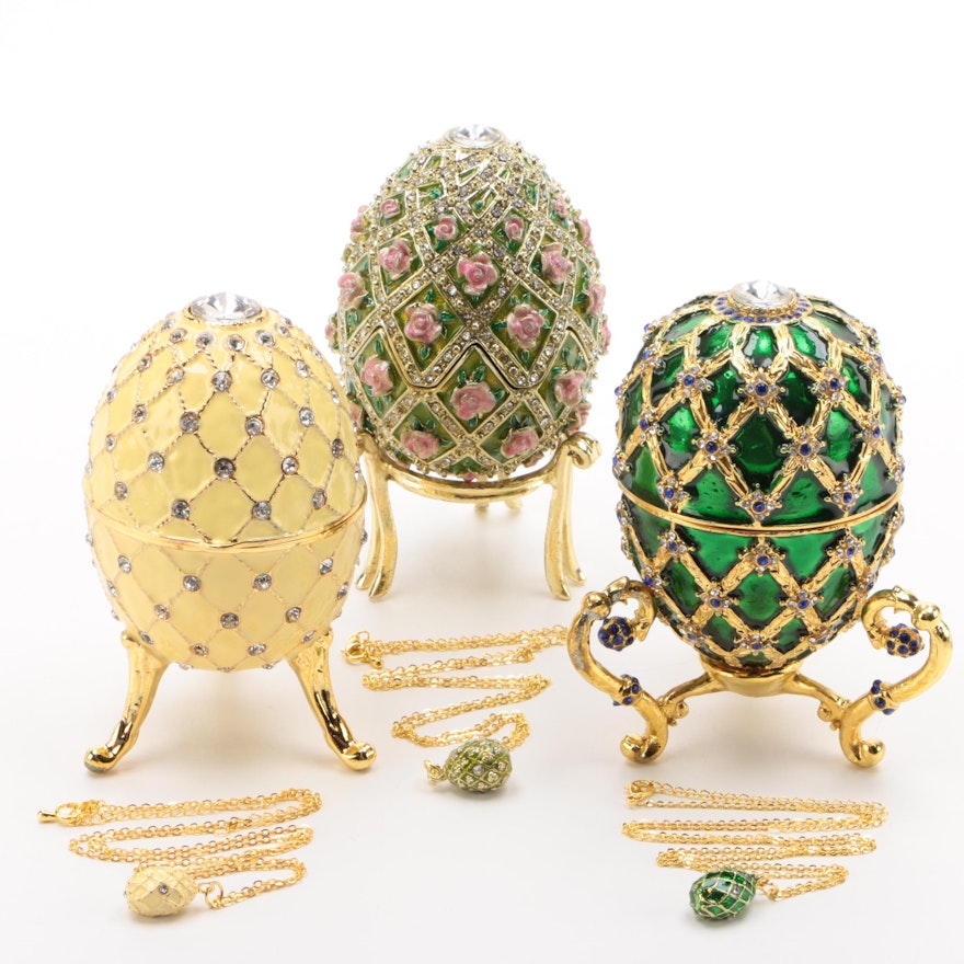 Jere Wright Enameled Trinket Boxes with Crystal Embellishments