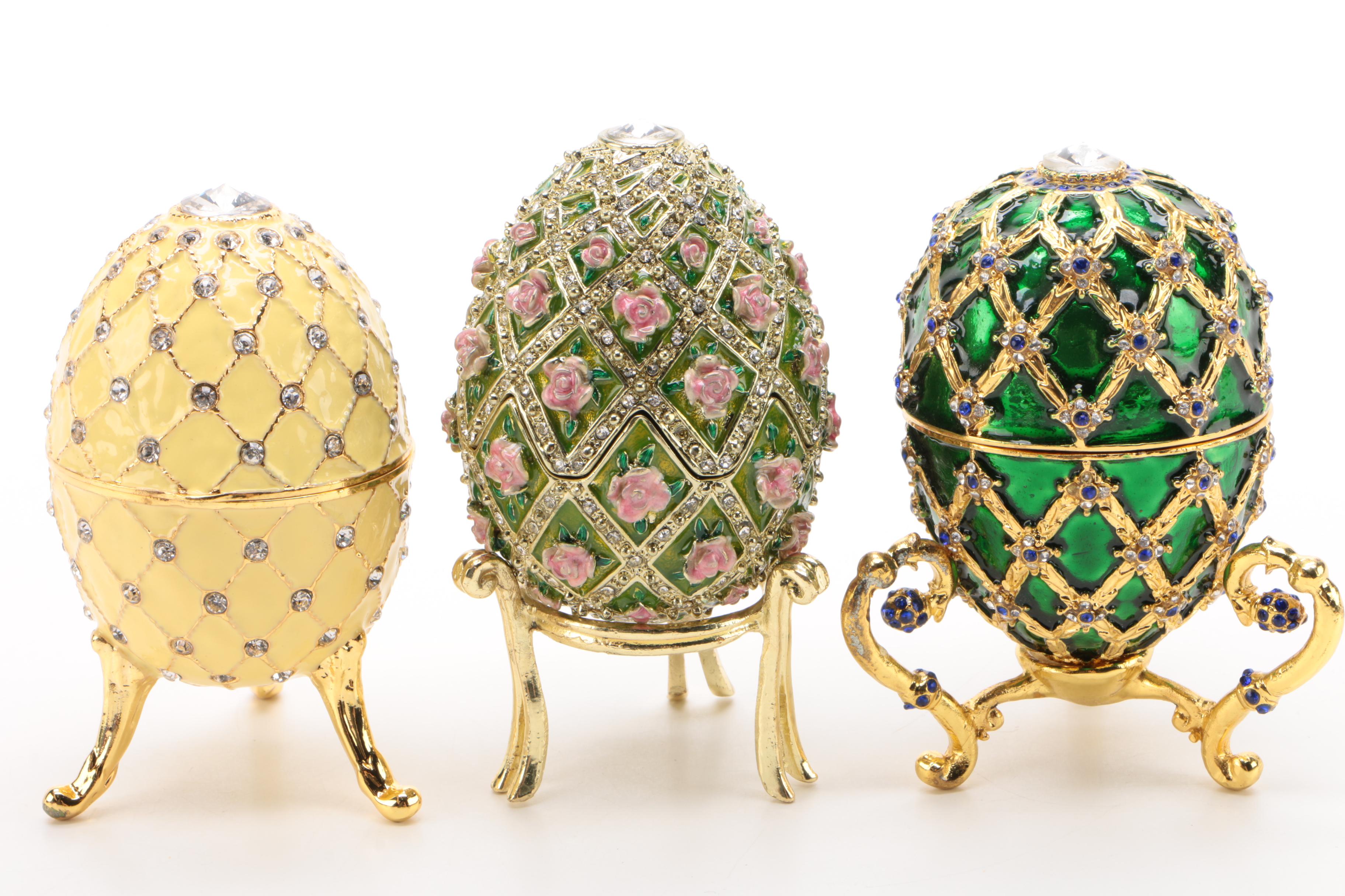 Jere Wright Enameled Trinket Boxes with Crystal Embellishments