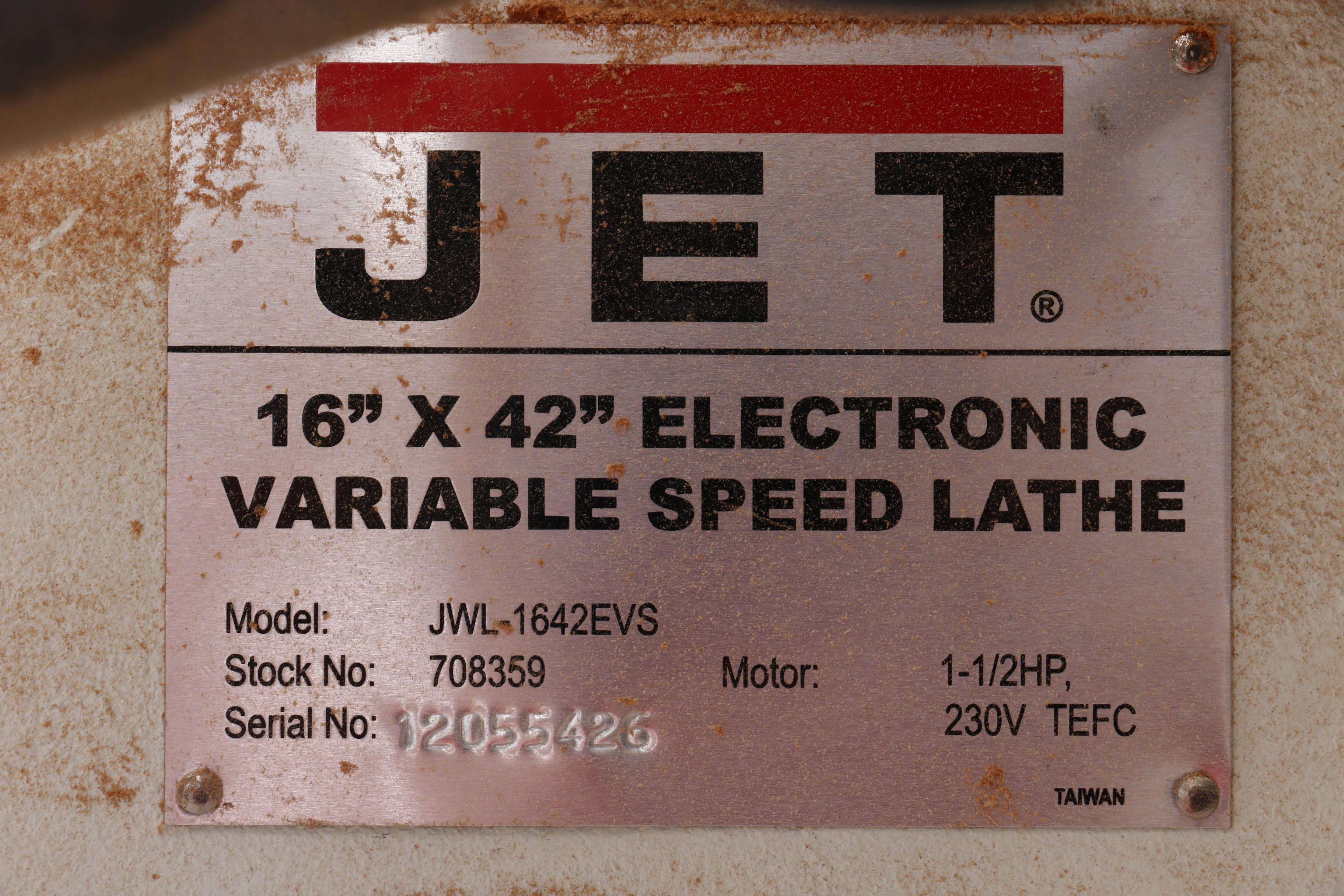 JET Electric Variable Speed Lathe Model JWL-1642EVS