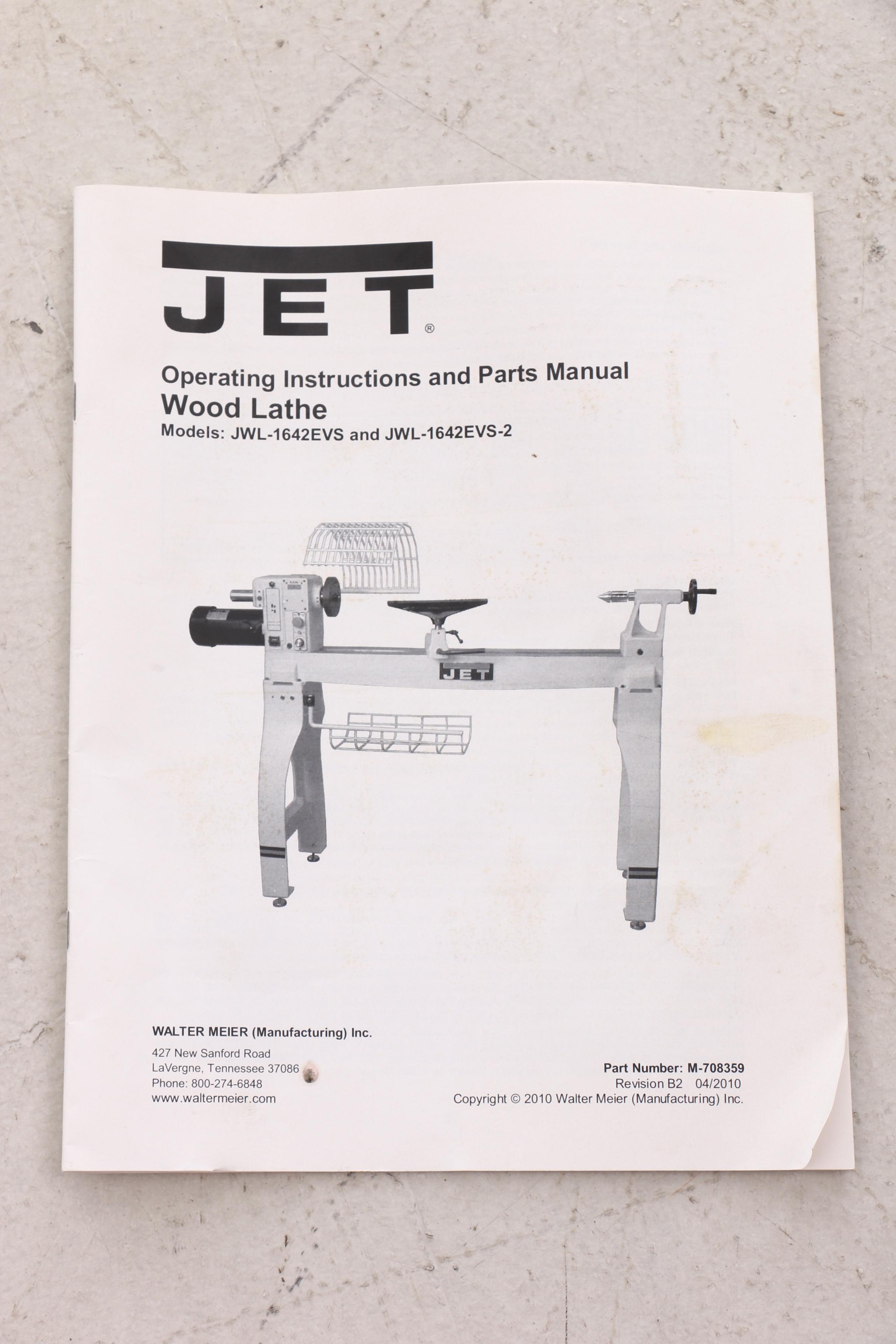JET Electric Variable Speed Lathe Model JWL-1642EVS