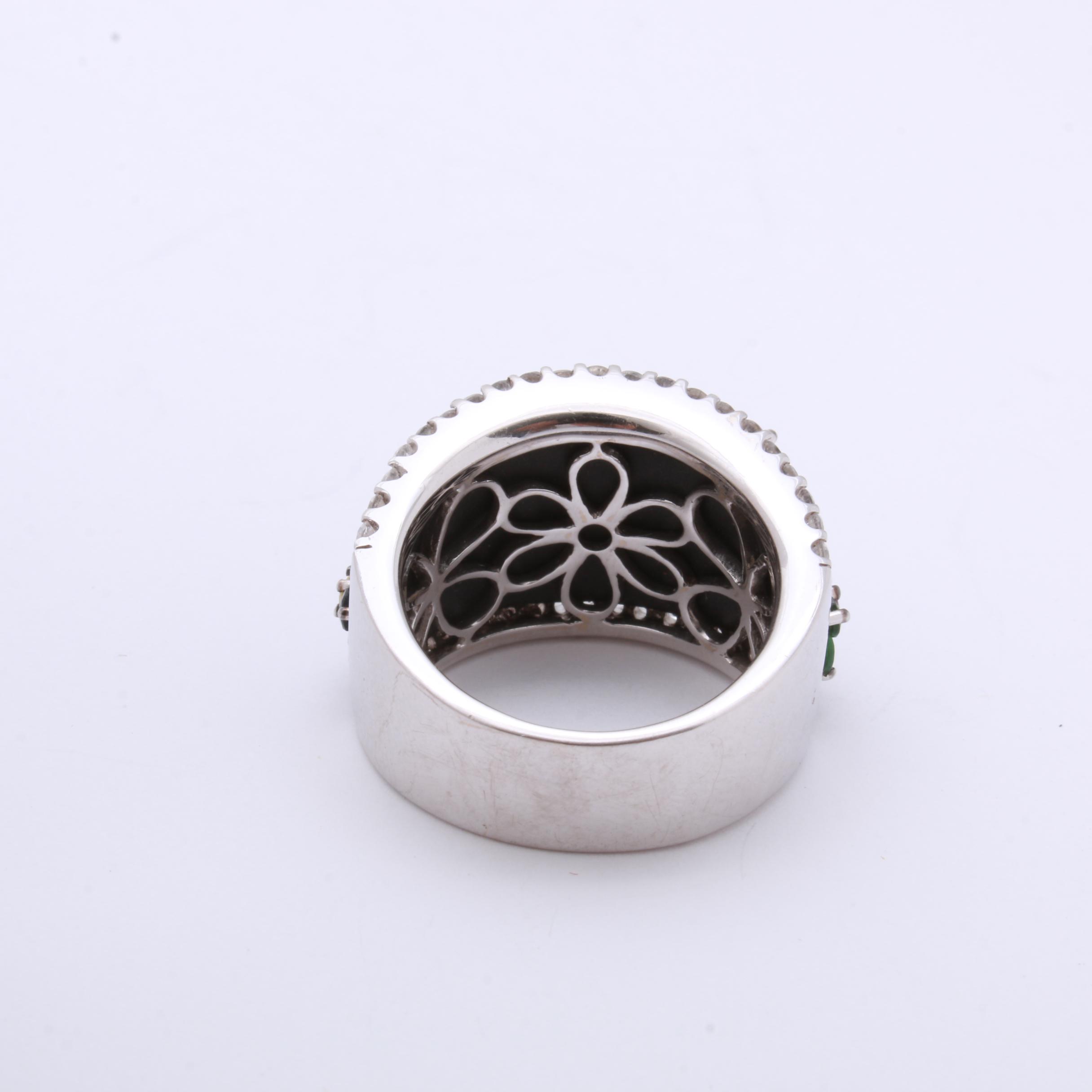 14K White Gold Multi Colored Sapphires and Onyx Ring