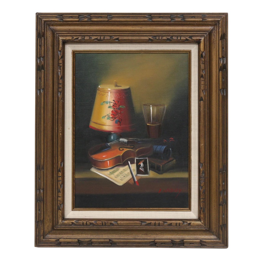 L. Habady Still Life with Violin Oil Painting
