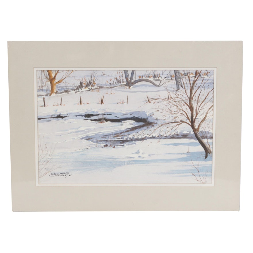 Crawford Donnelly Winter Landscape Watercolor Painting