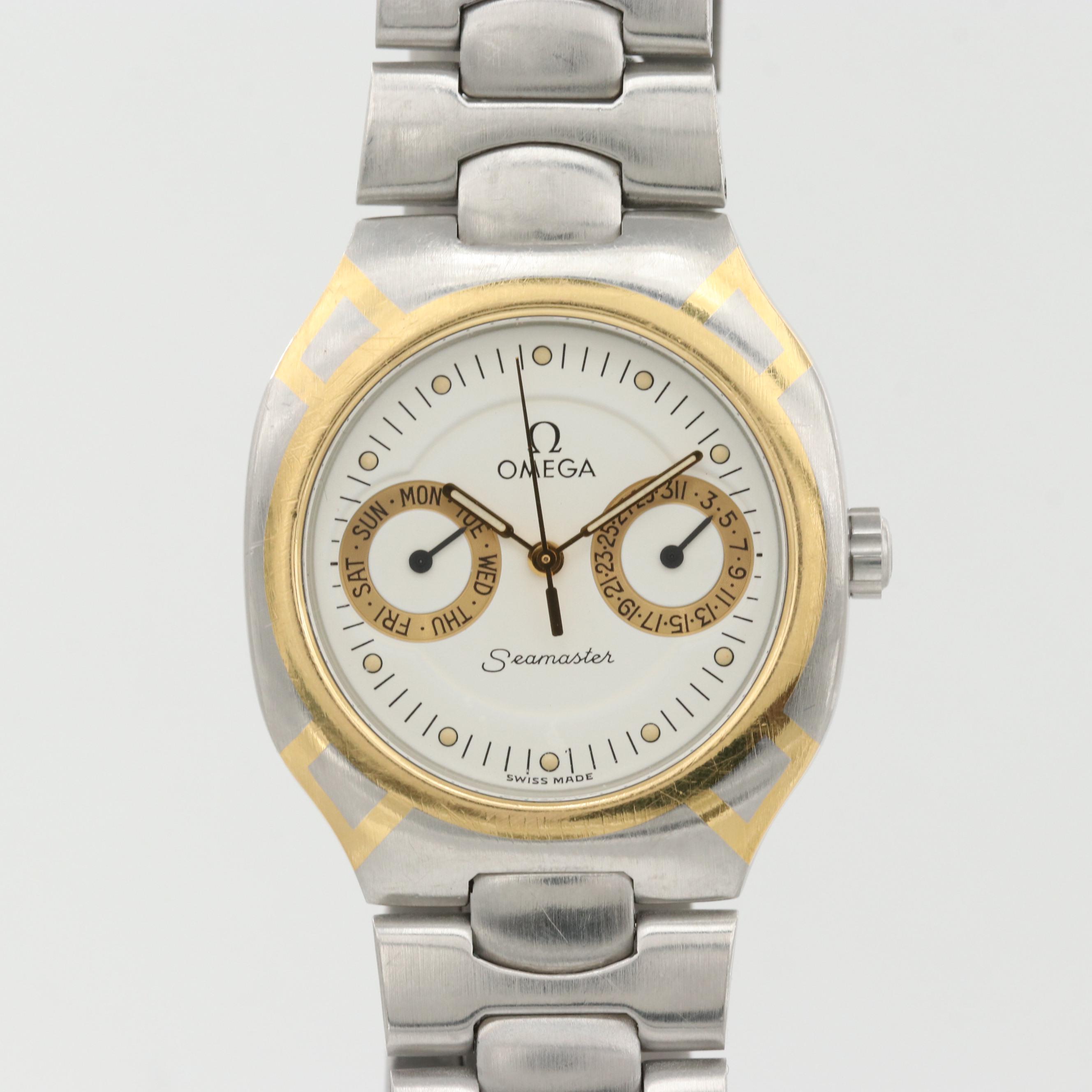 Vintage Omega Seamaster Polaris Two Tone Quartz Watch With Day and Date