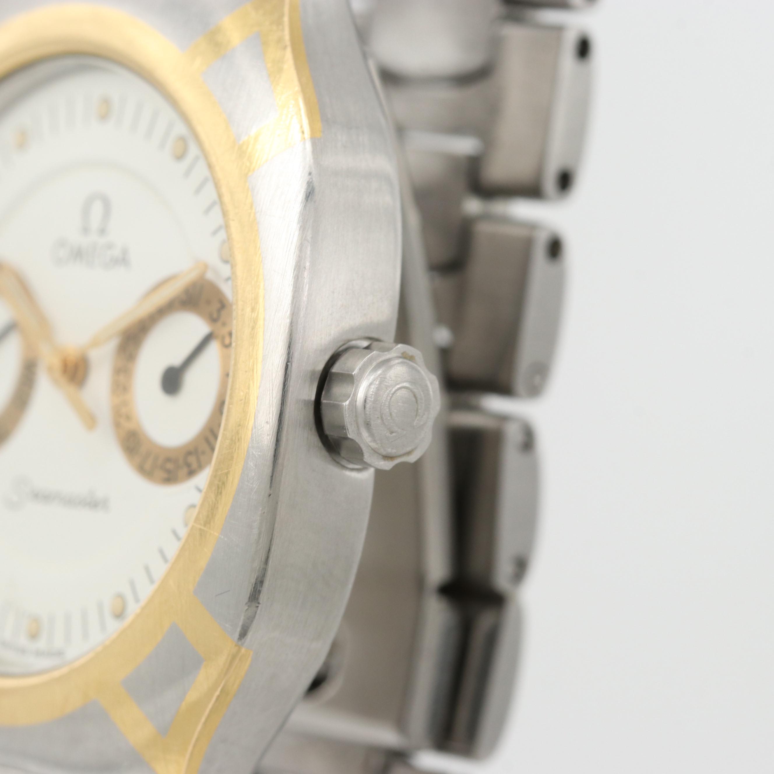 Vintage Omega Seamaster Polaris Two Tone Quartz Watch With Day and Date