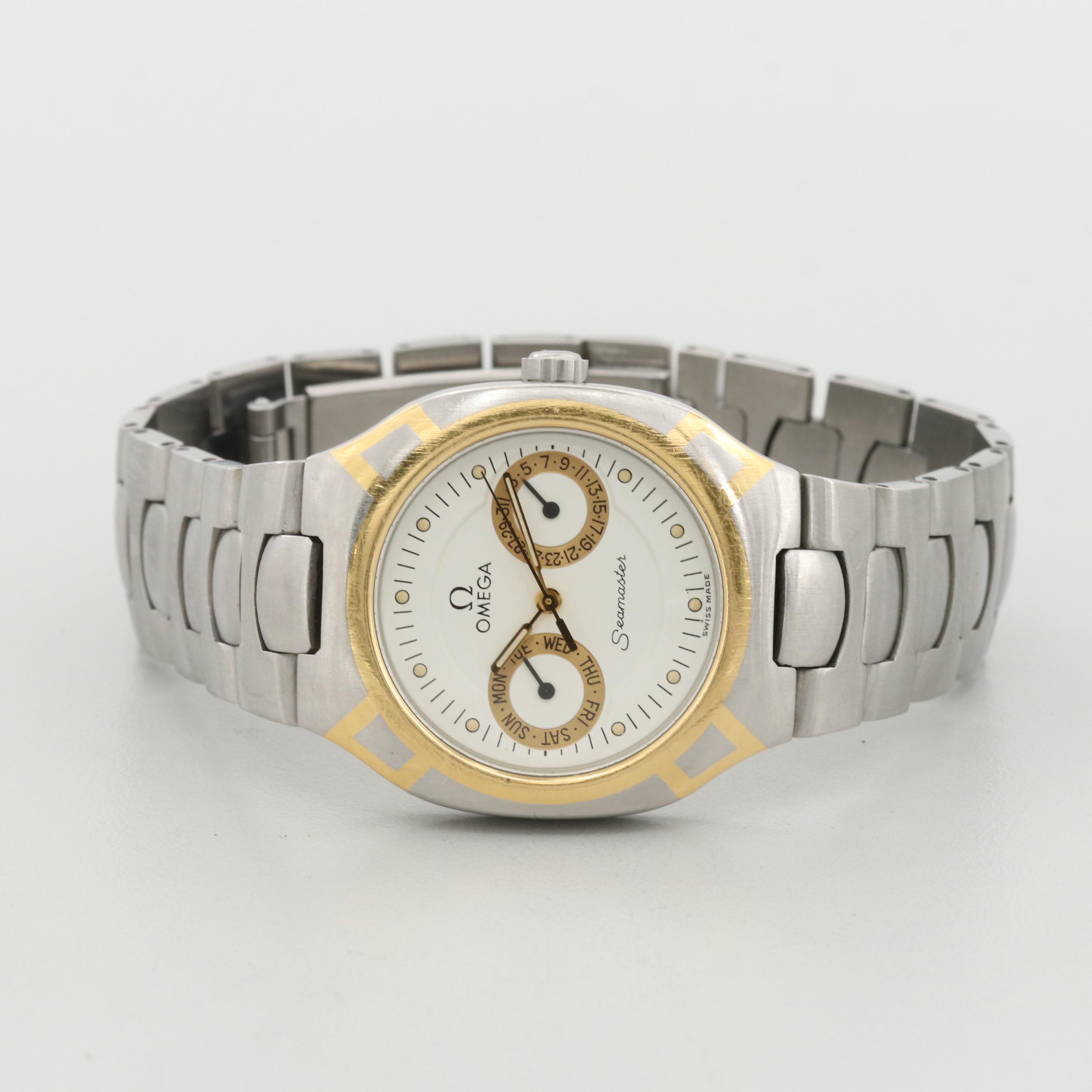 Vintage Omega Seamaster Polaris Two Tone Quartz Watch With Day and Date