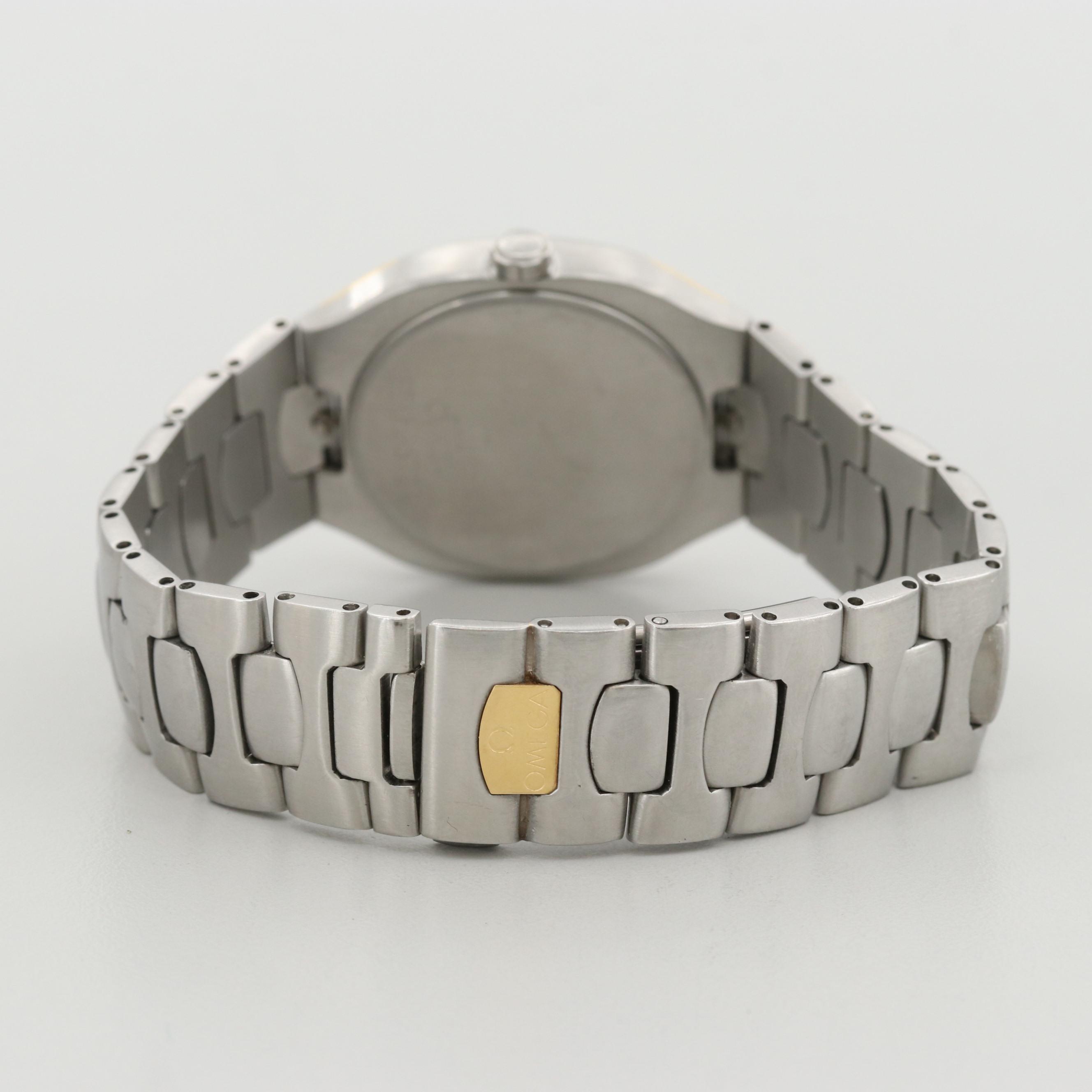 Vintage Omega Seamaster Polaris Two Tone Quartz Watch With Day and Date