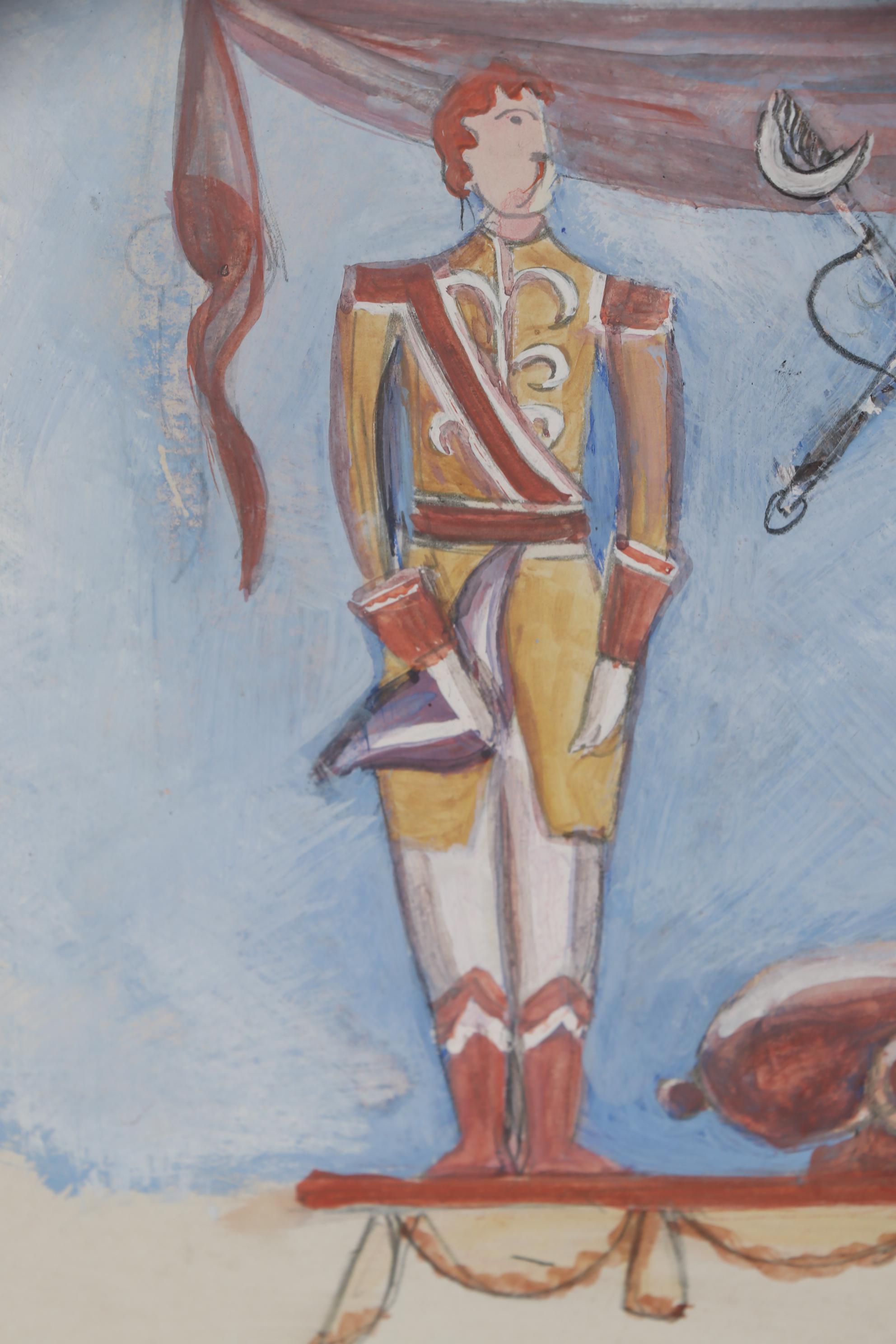 Edgar Yaeger Gouache and Graphite WPA Mural Design Sketch "Broadhead"