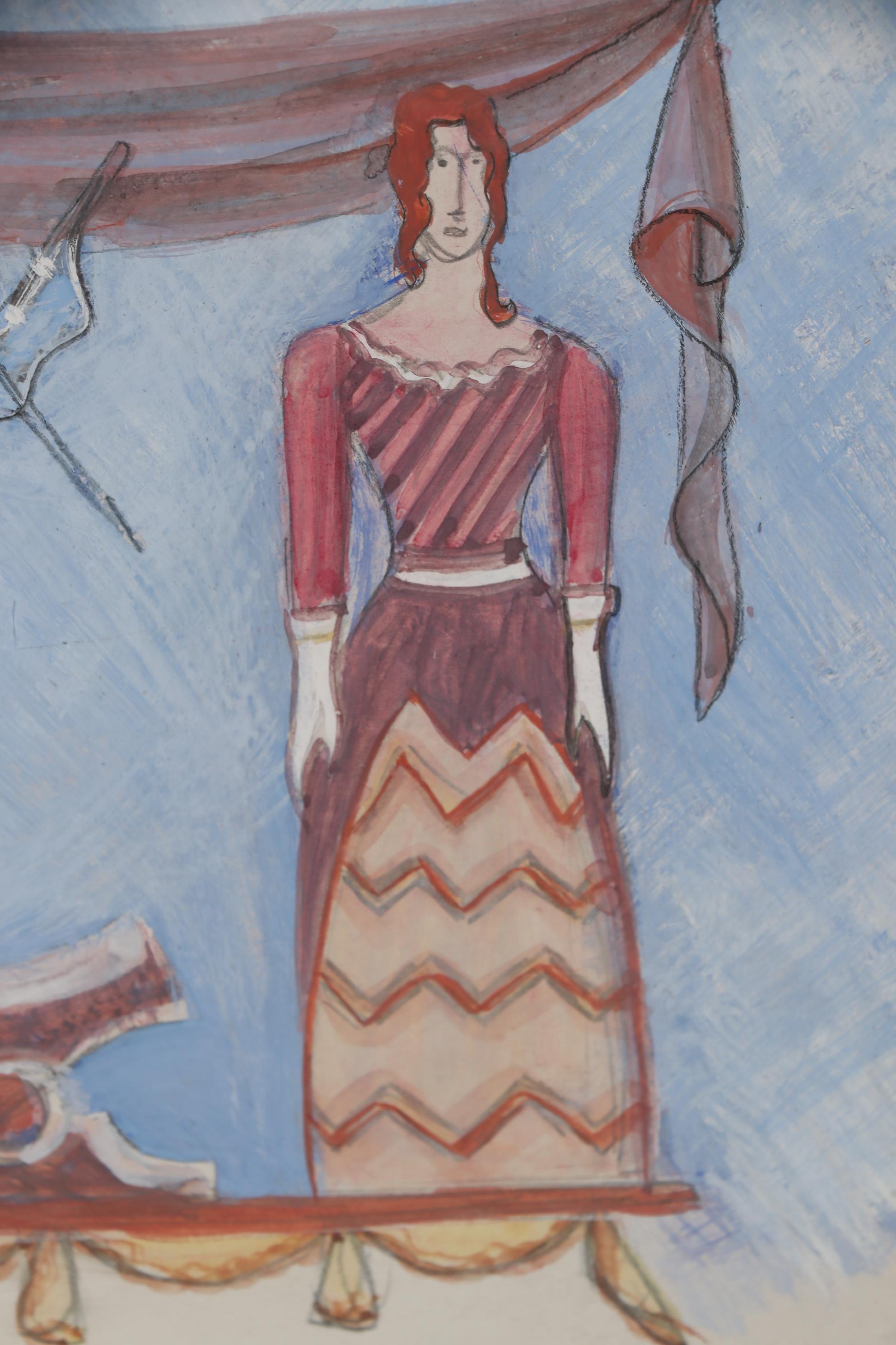 Edgar Yaeger Gouache and Graphite WPA Mural Design Sketch "Broadhead"