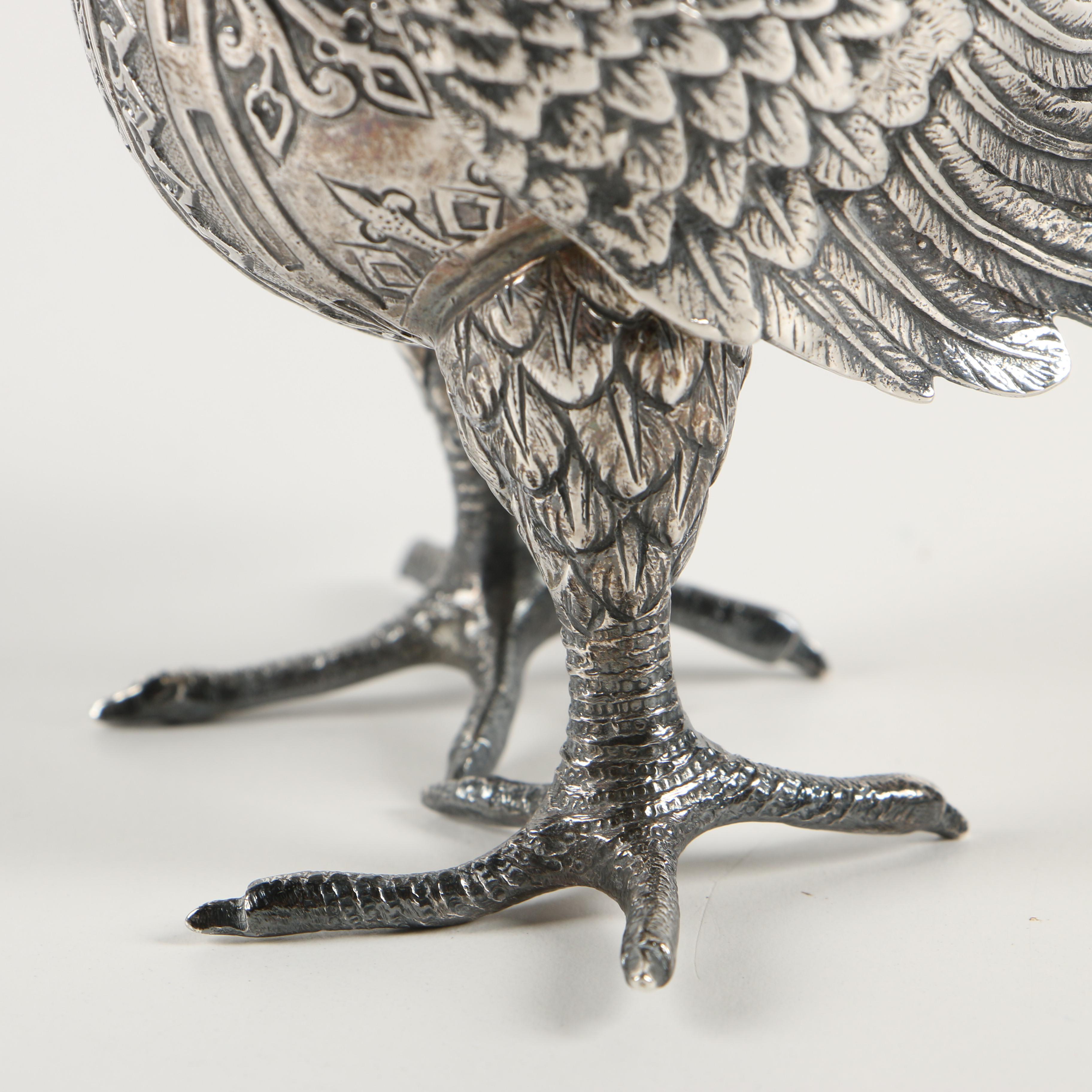 German 800 Silver Hinged Rooster Spice Box