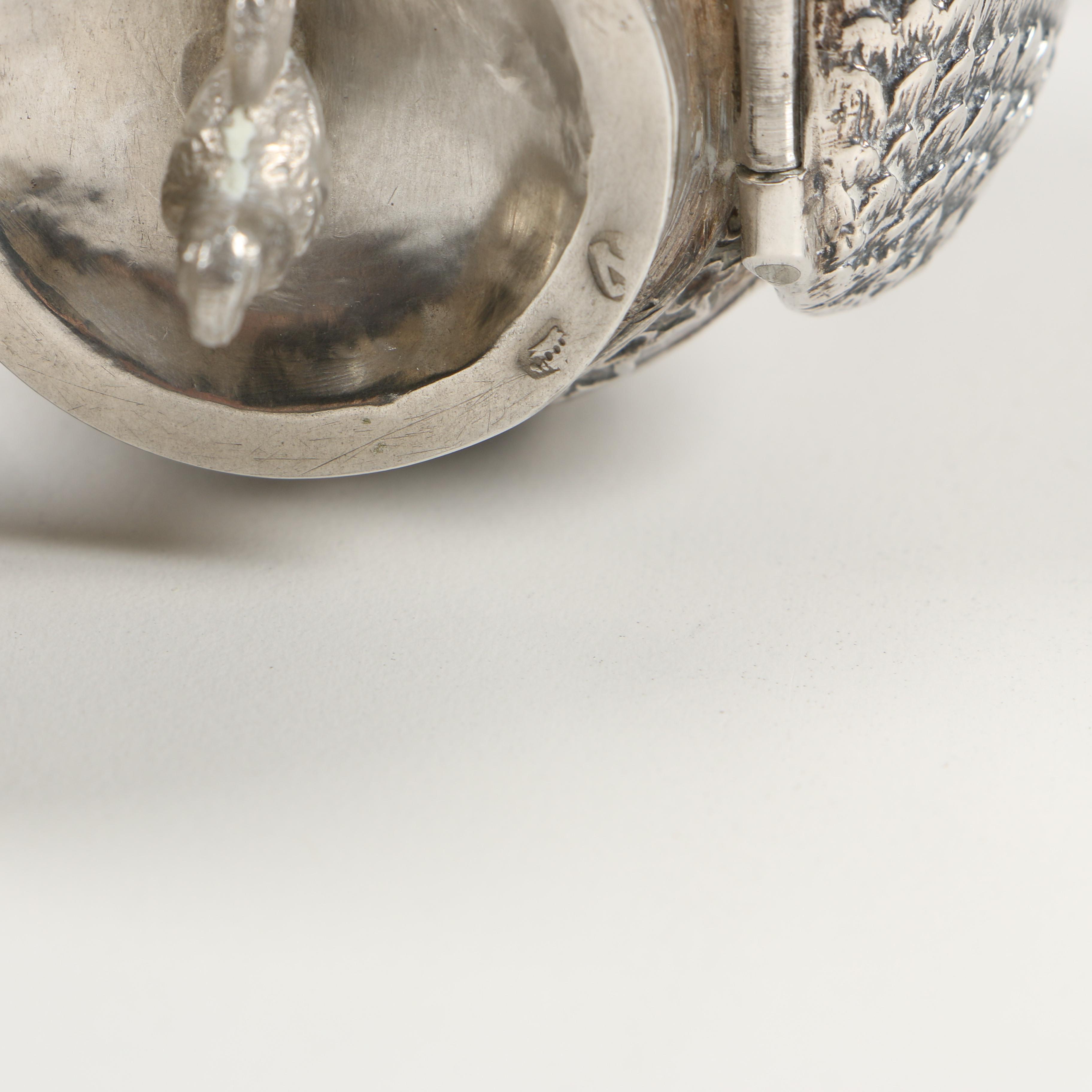 German 800 Silver Hinged Rooster Spice Box