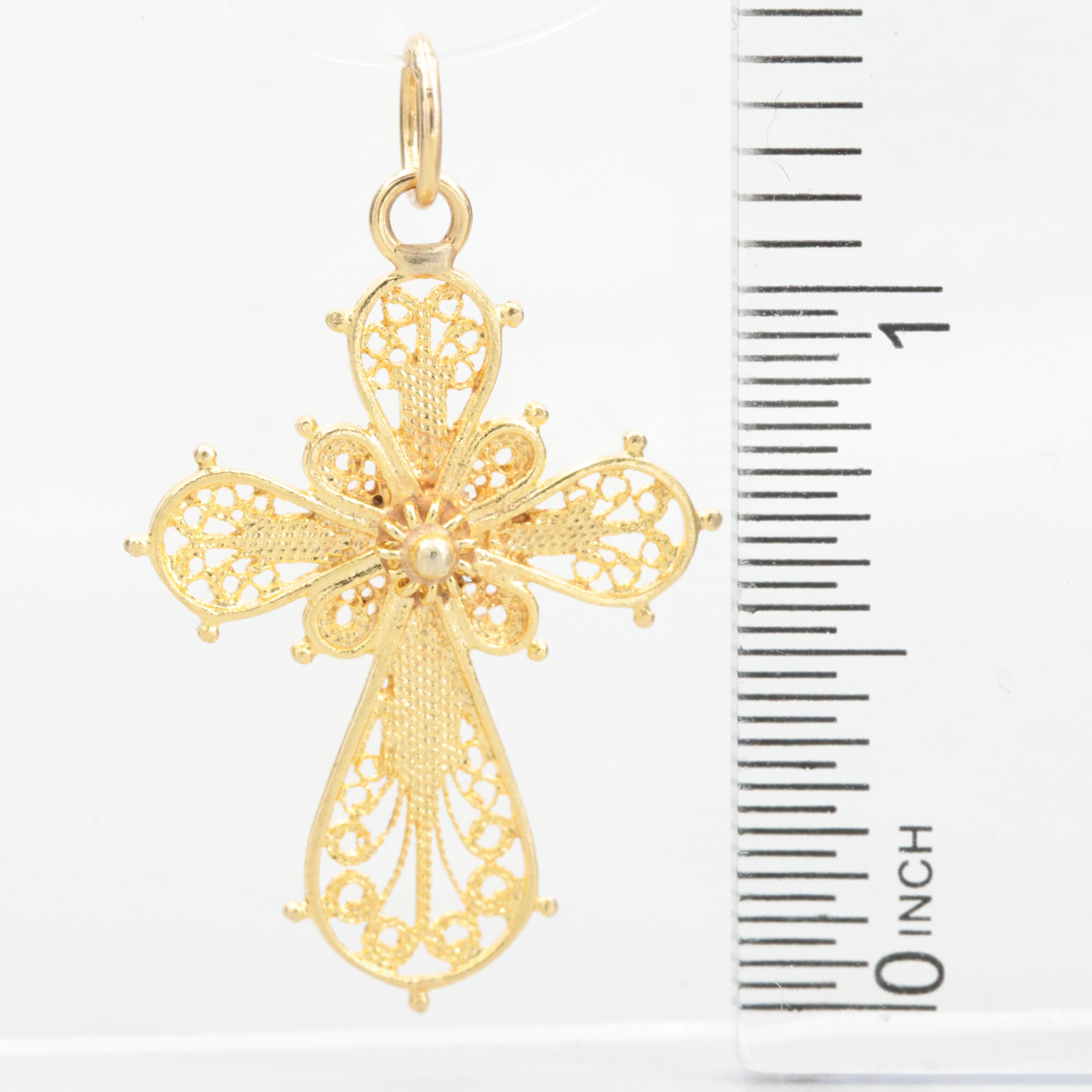 14K Yellow Gold Filigree Cross Pendant