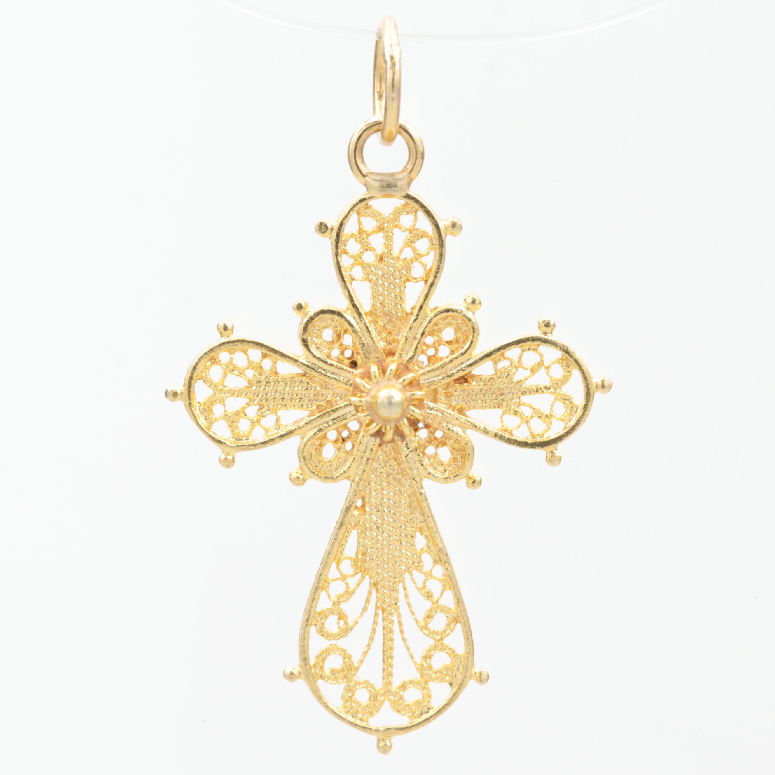 14K Yellow Gold Filigree Cross Pendant