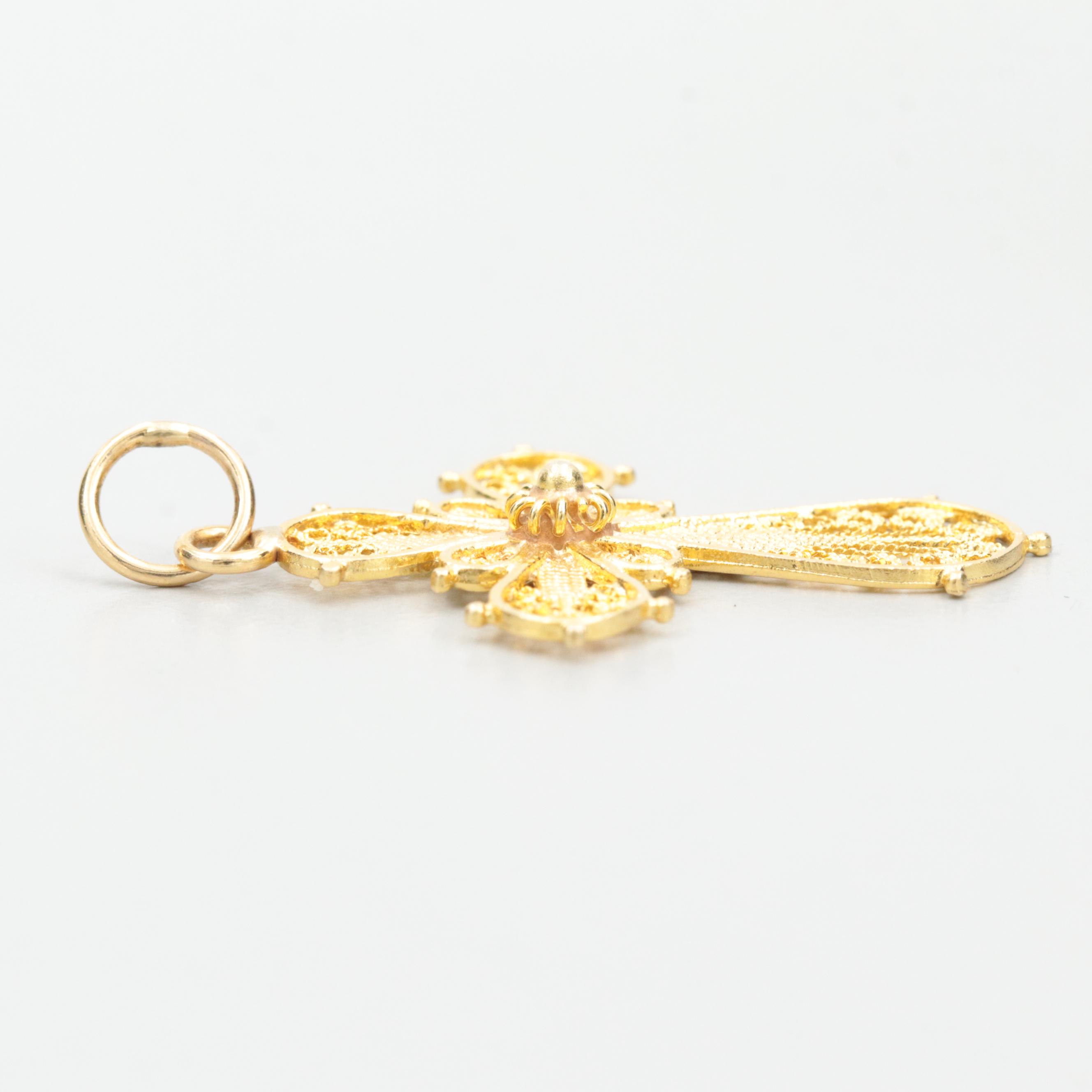 14K Yellow Gold Filigree Cross Pendant