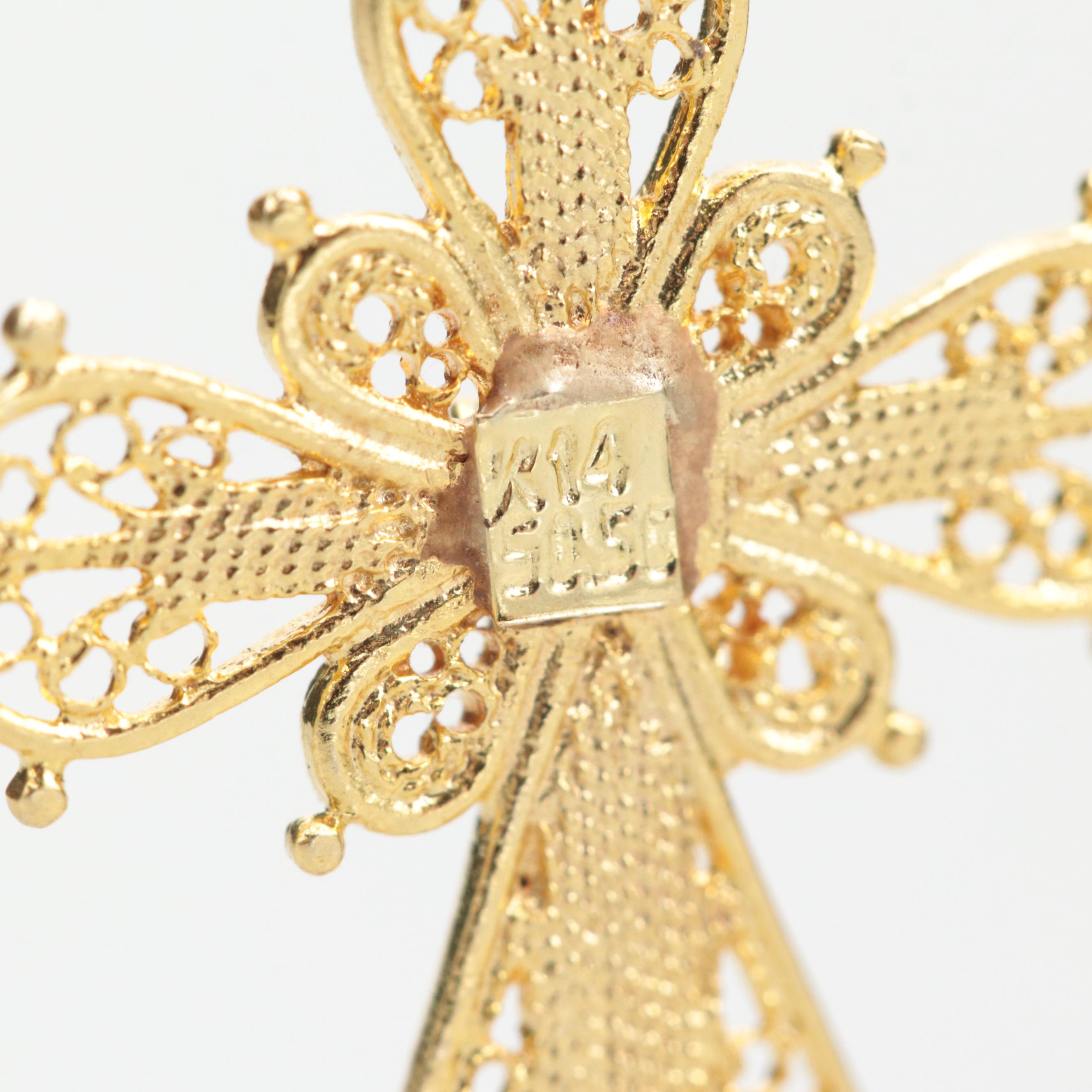 14K Yellow Gold Filigree Cross Pendant