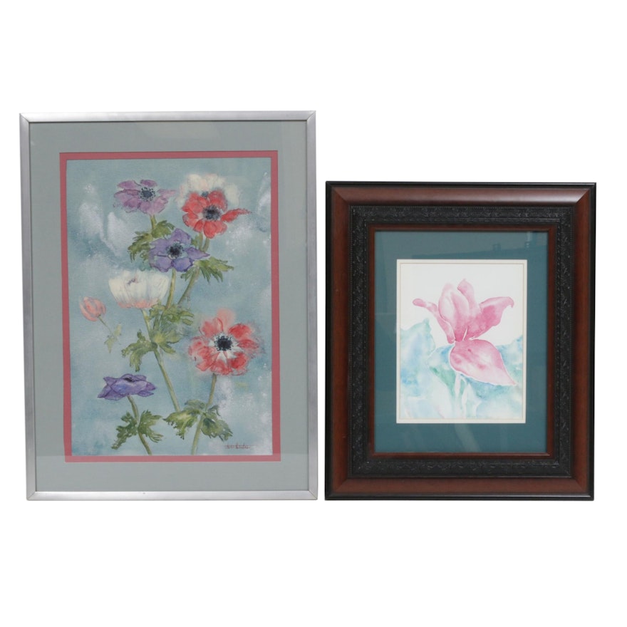 Virginia Durbin Thibodeau and Susan M. Union Floral Watercolor Paintings