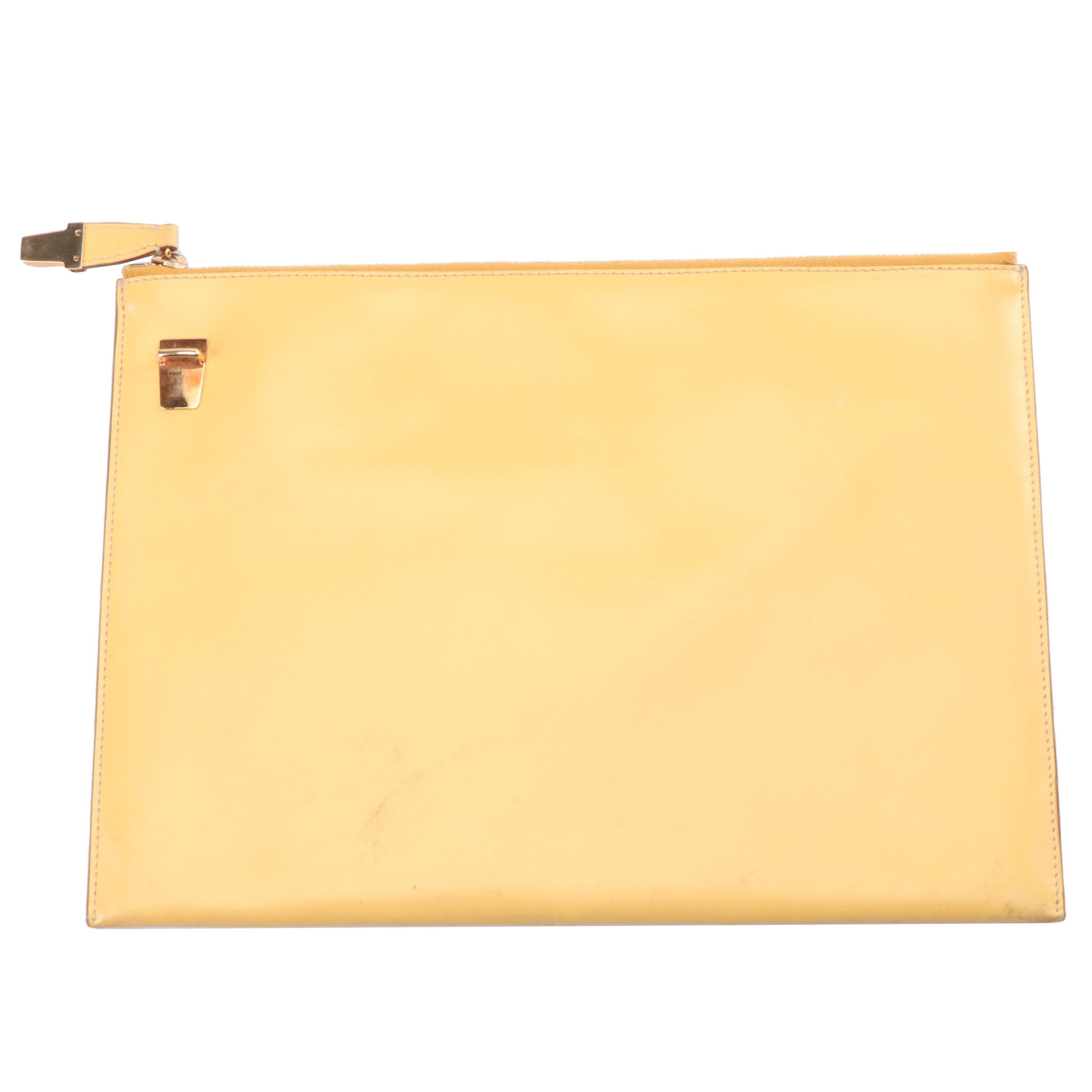 Prada Cervo Leather Clutch in Yellow with Light Brown Interior