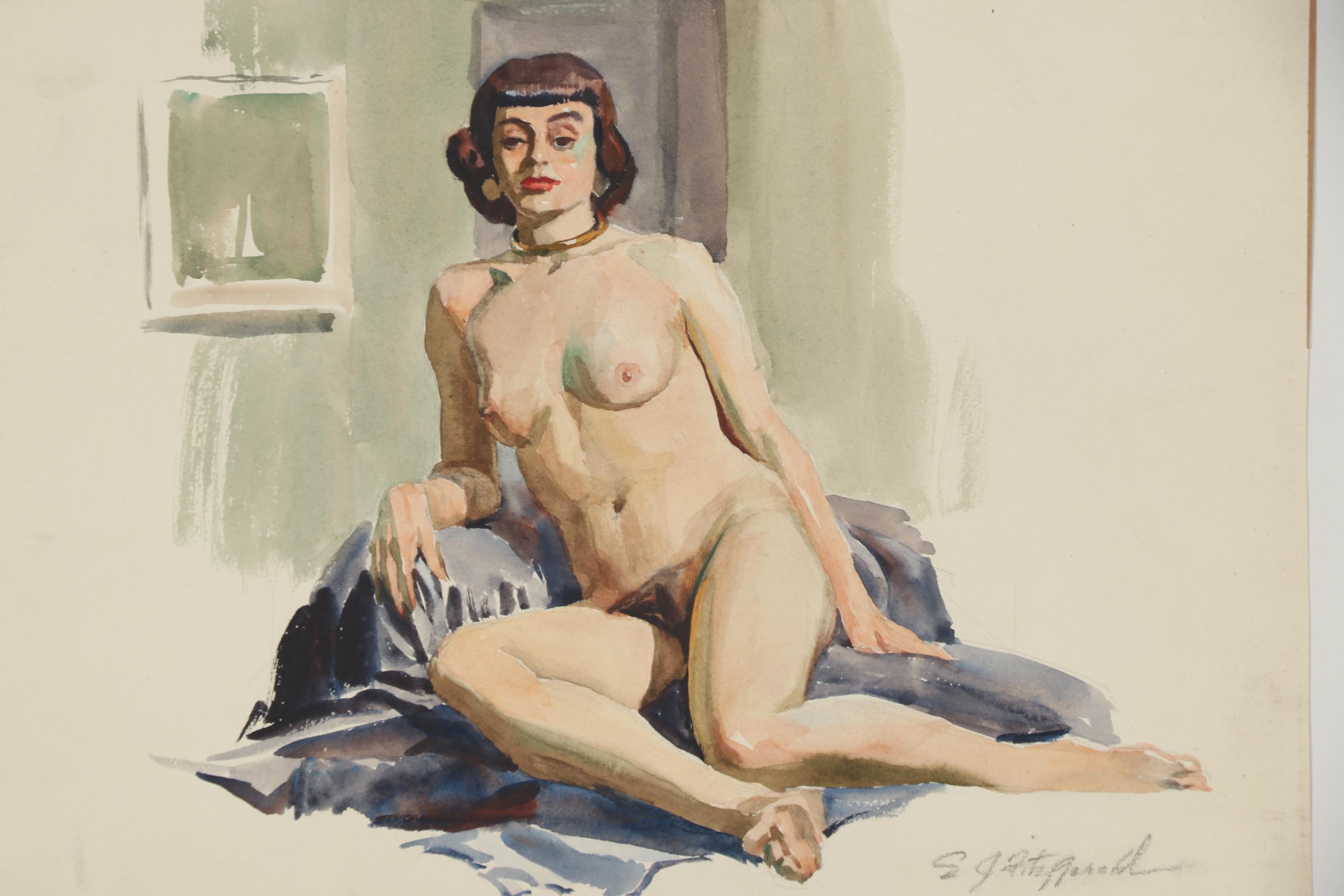 Edmond Fitzgerald Figural Watercolor Painting