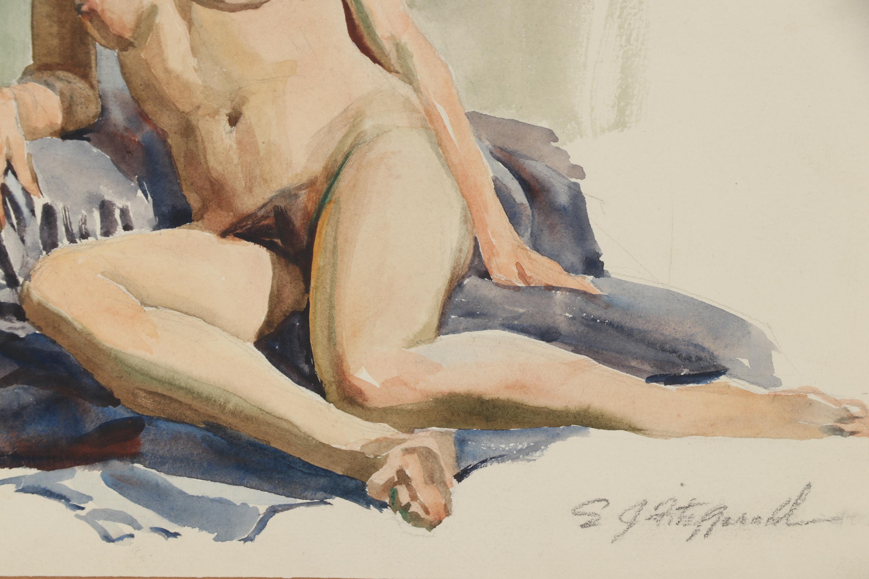 Edmond Fitzgerald Figural Watercolor Painting