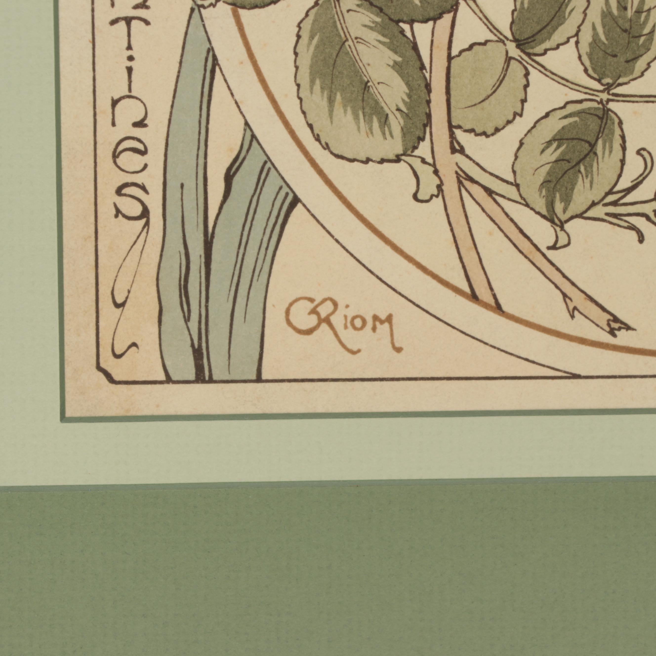 Colored Lithograph After Gustave Riom "Iris et Eglantines"