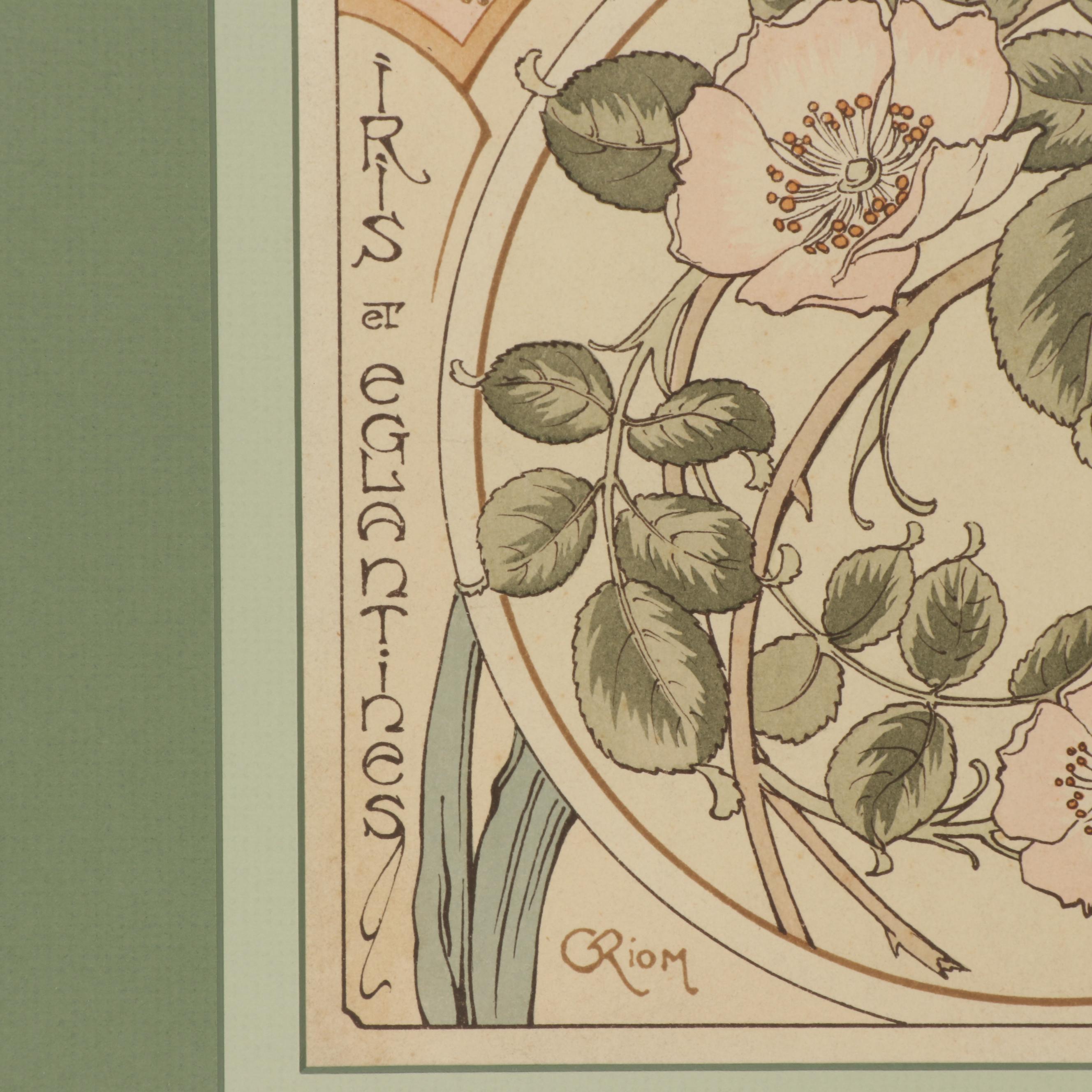 Colored Lithograph After Gustave Riom "Iris et Eglantines"