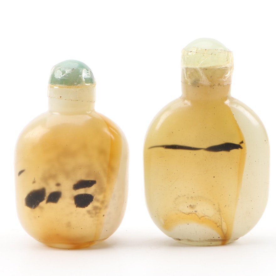 Chinese Glass Snuff Bottles in Agate Form