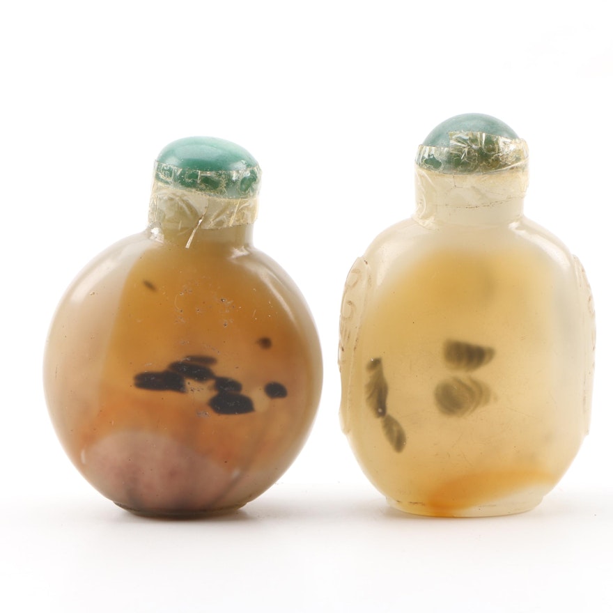 Pair of Chinese Glass Snuff Bottles in Agate Form