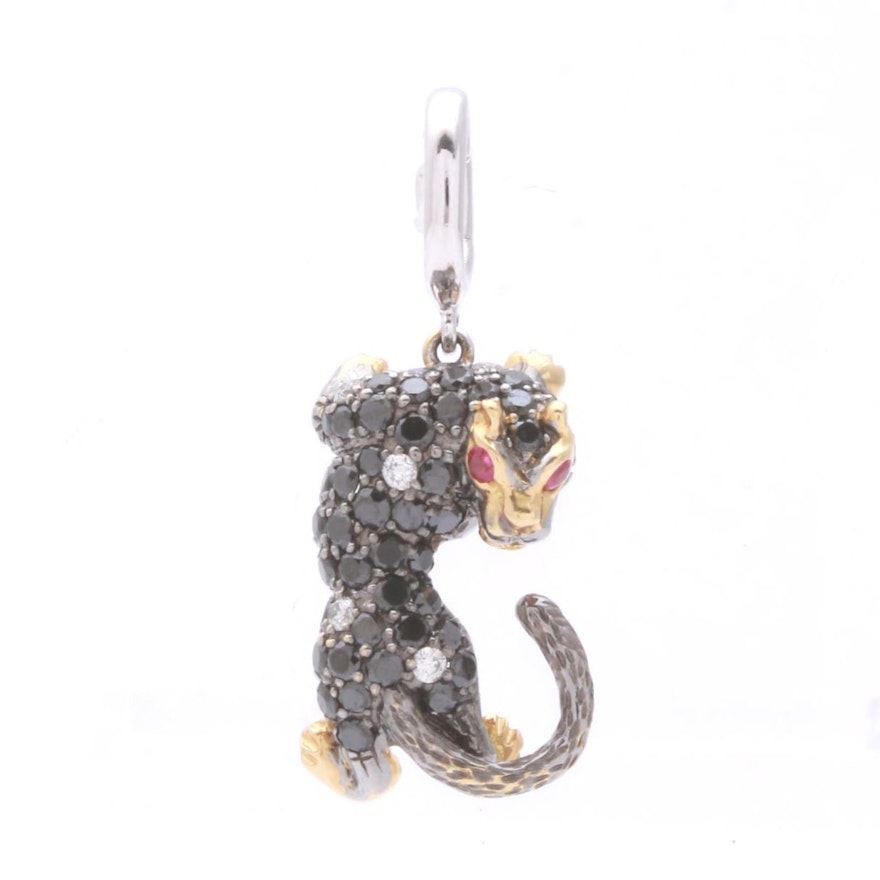 18K White and Yellow Gold Diamond and Ruby Jaguar Pendant
